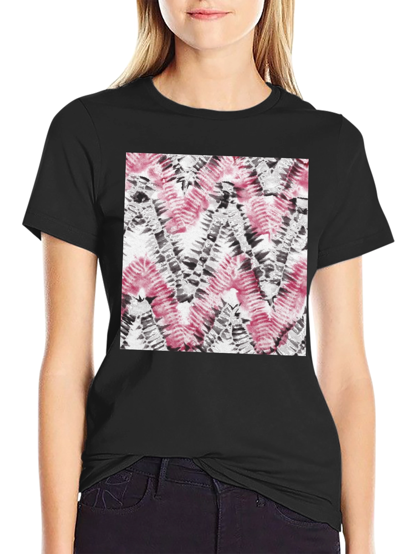 Abstract Tie-Dye Pattern Black T-Shirt