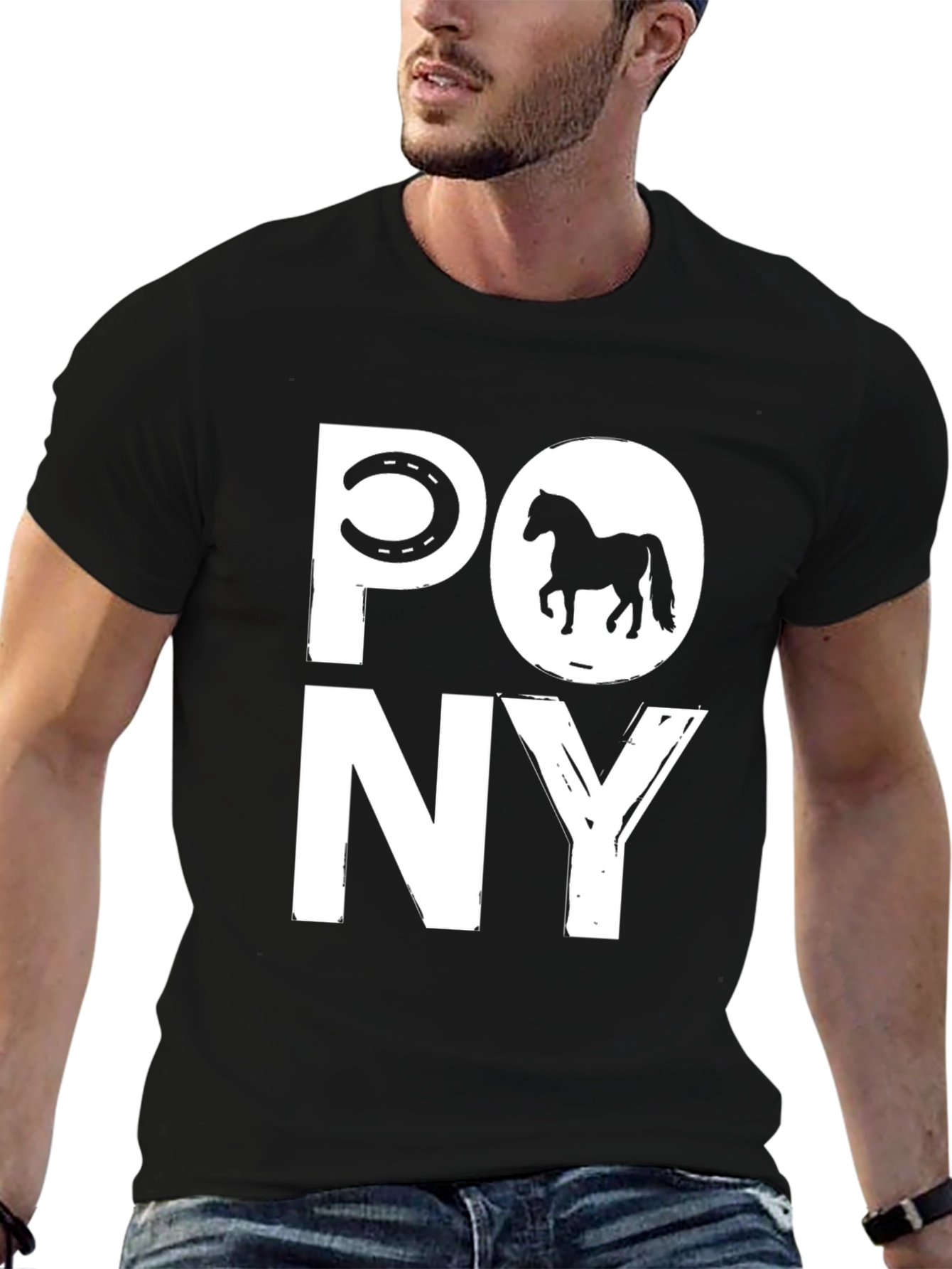 Pony Graphic Tee - Black Cotton T-Shirt