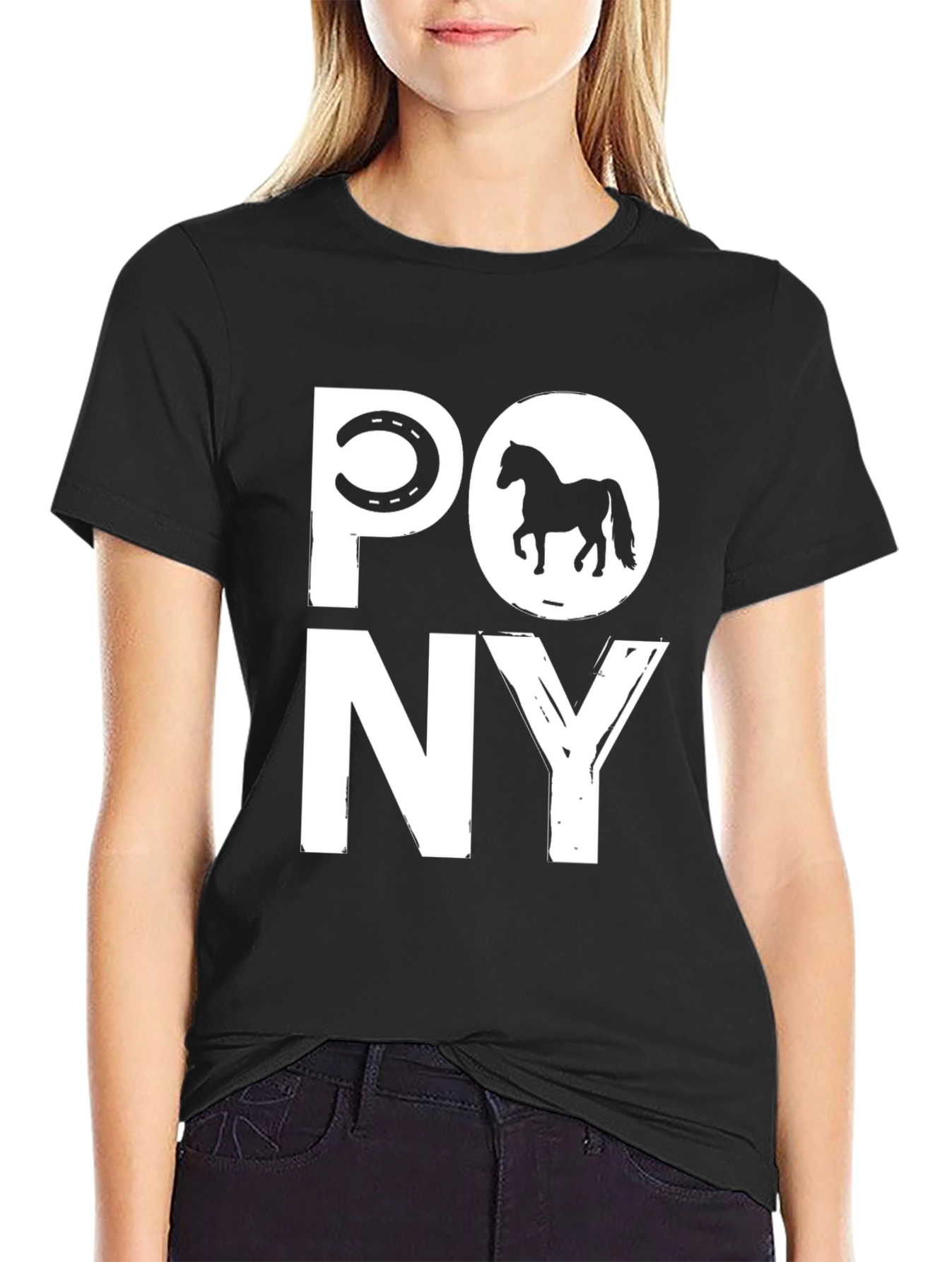 Pony Graphic Tee - Black Cotton T-Shirt