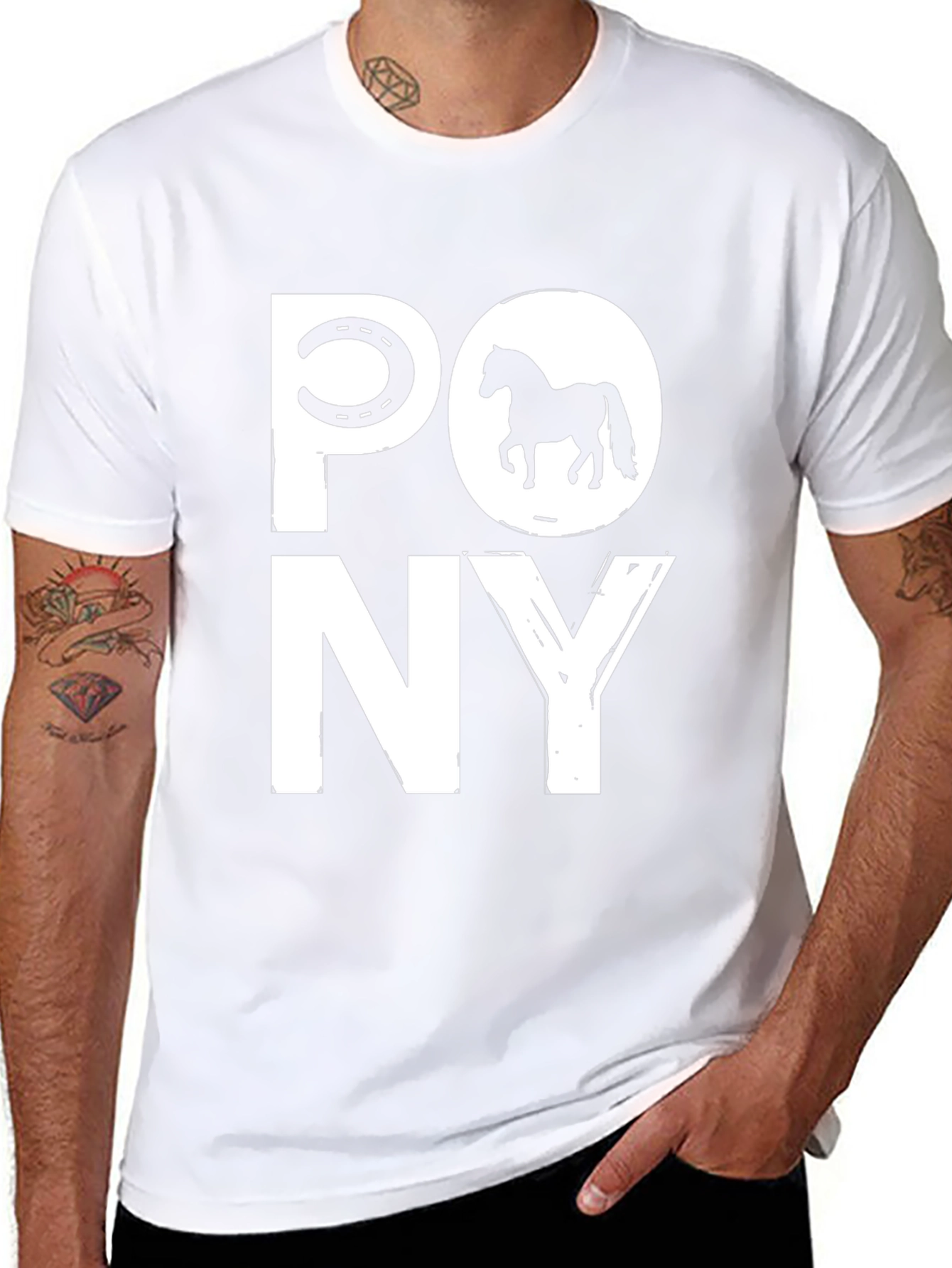 Pony Graphic Tee - Black Cotton T-Shirt