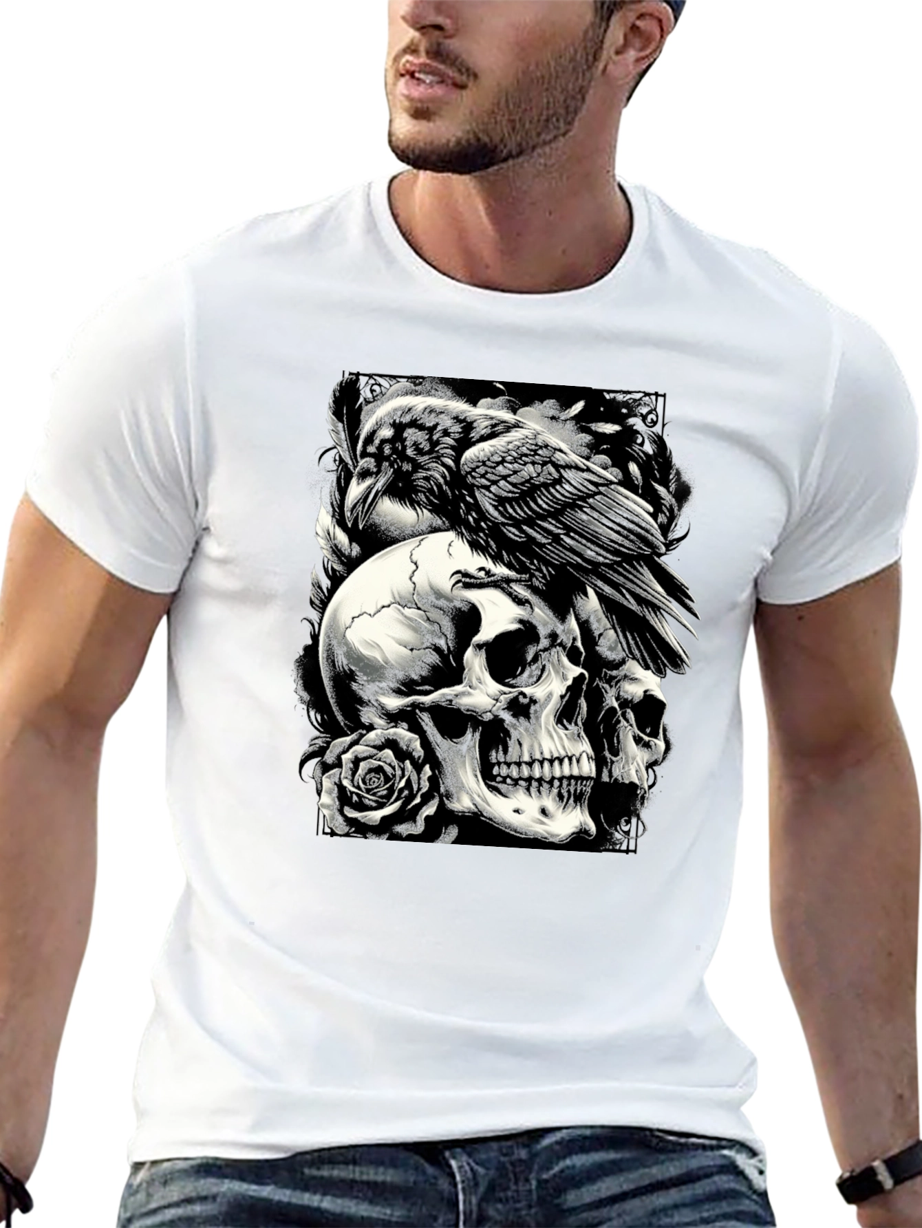 Raven Skull Graphic Tee - Dark Style