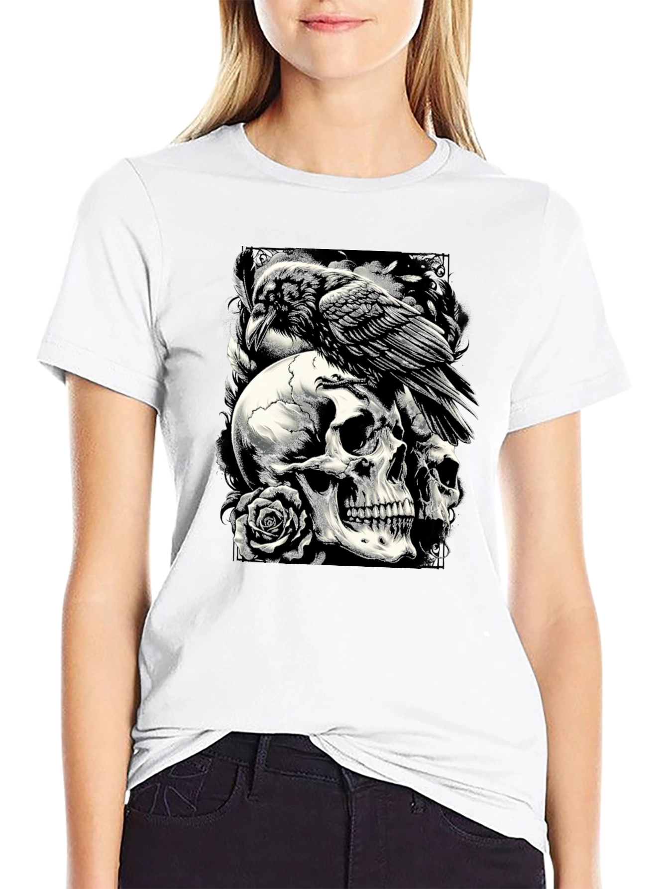 Raven Skull Graphic Tee - Dark Style