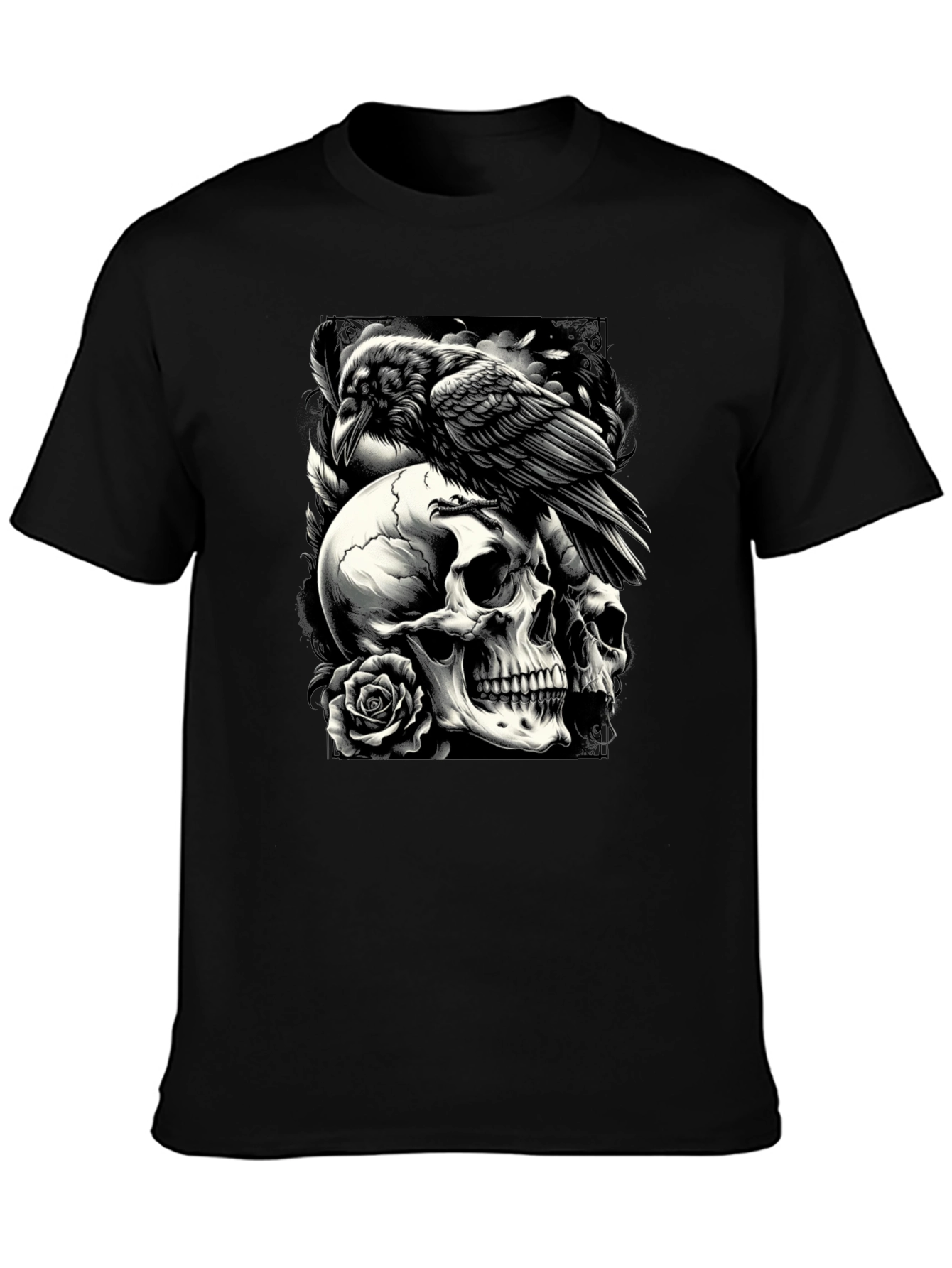 Raven Skull Graphic Tee - Dark Style