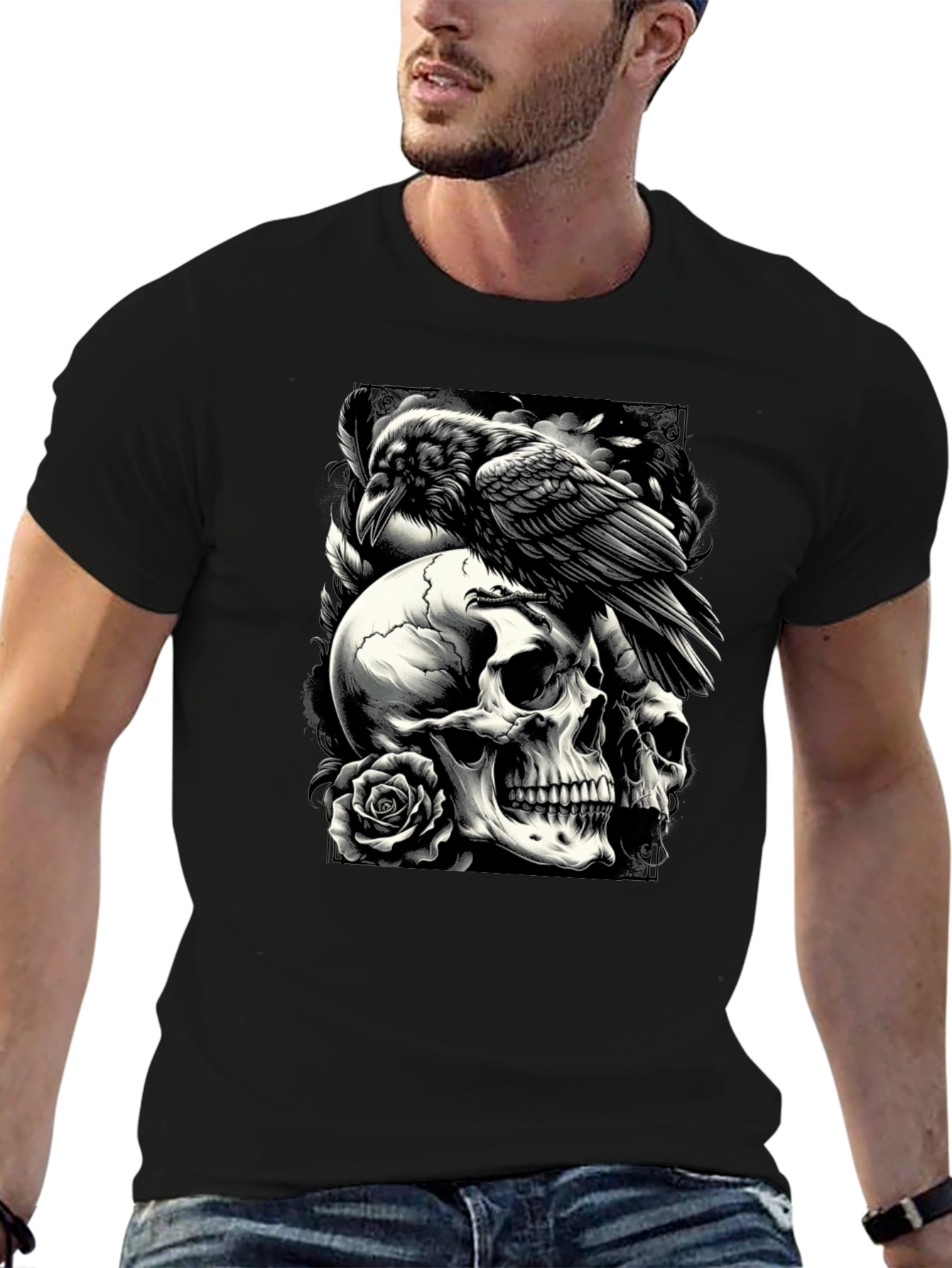 Raven Skull Graphic Tee - Dark Style