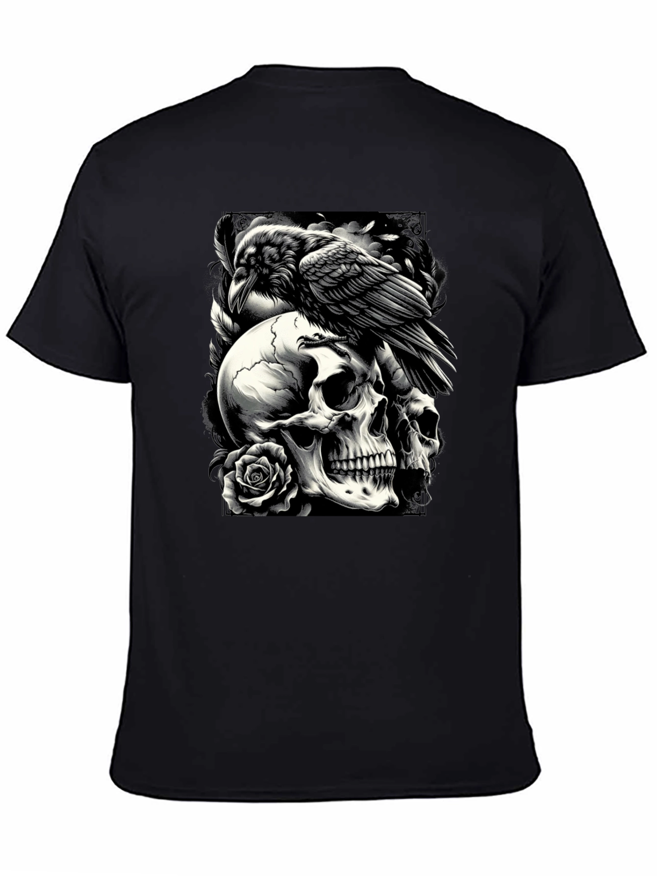 Raven Skull Graphic Tee - Dark Style