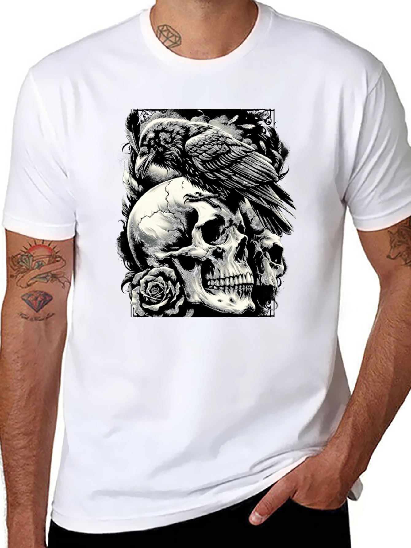 Raven Skull Graphic Tee - Dark Style