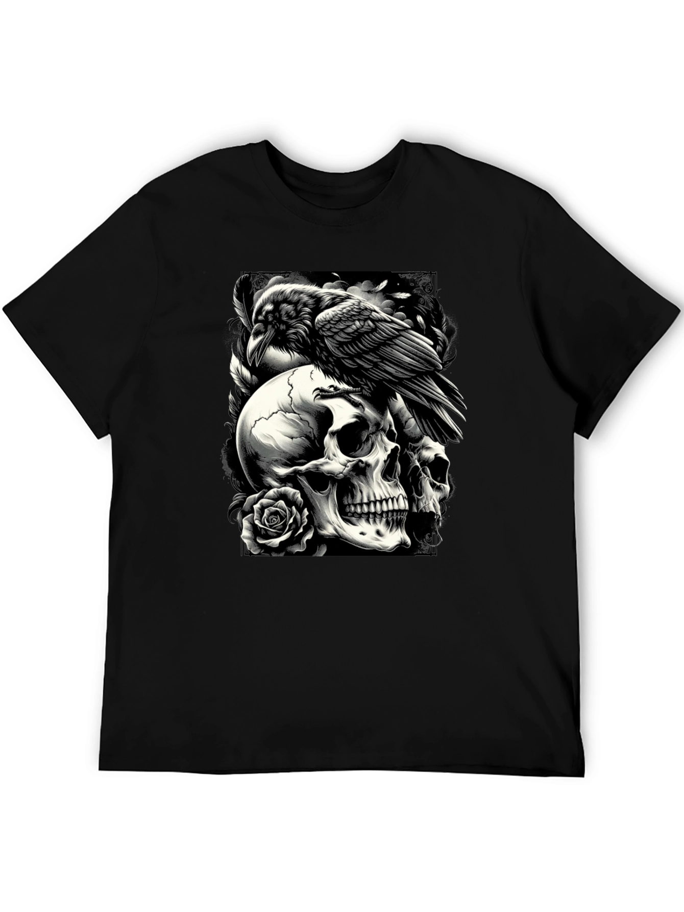 Raven Skull Graphic Tee - Dark Style