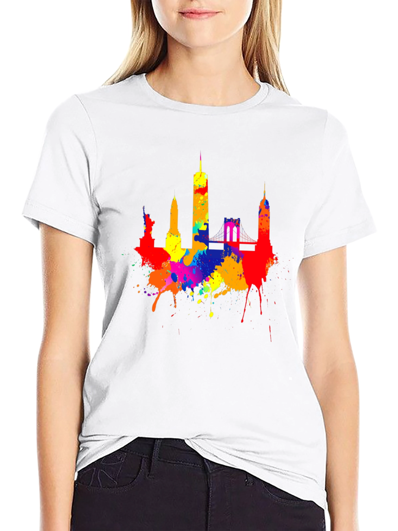 Vibrant NYC Skyline Paint Splatter T-Shirt