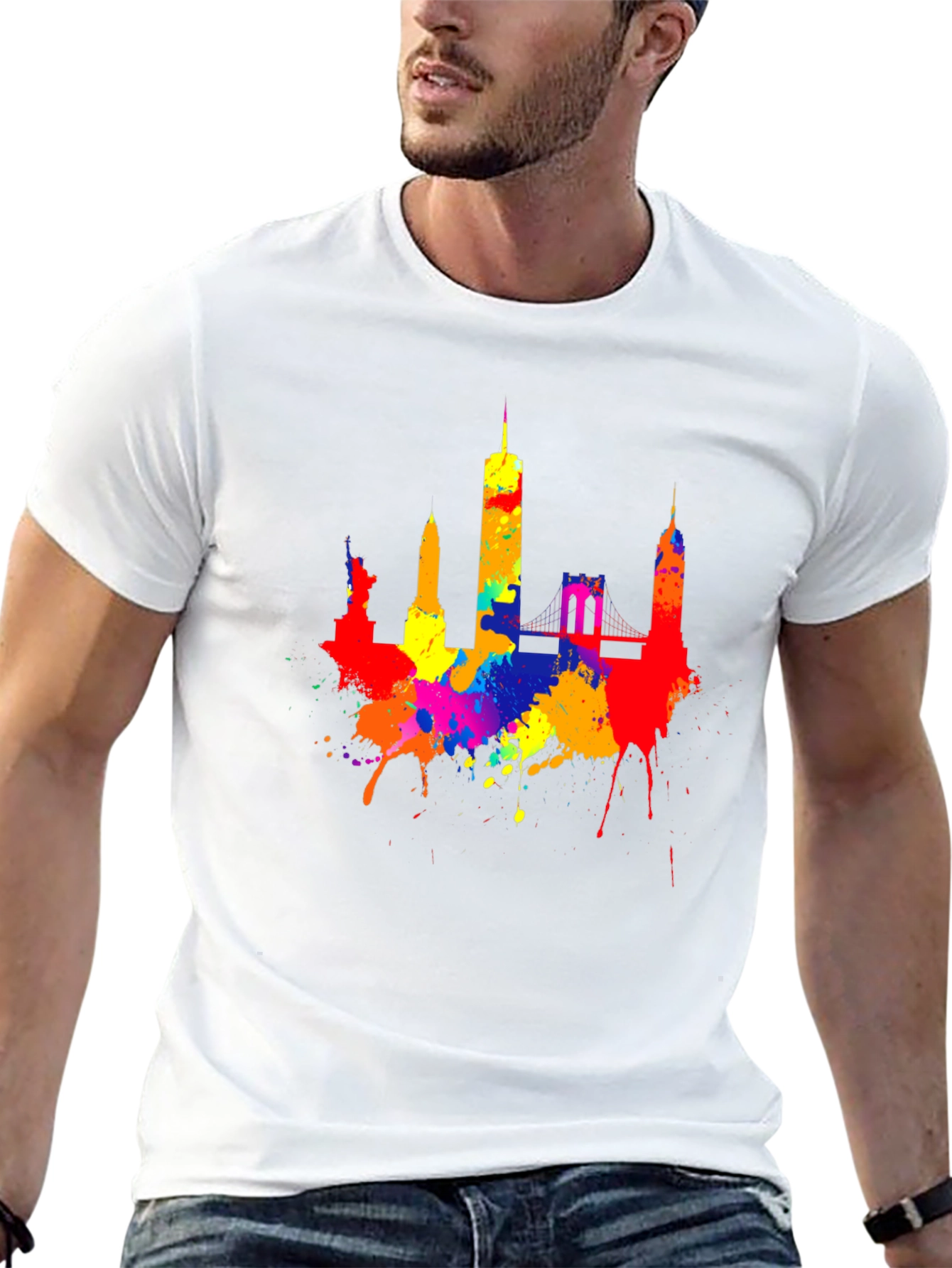 Vibrant NYC Skyline Paint Splatter T-Shirt