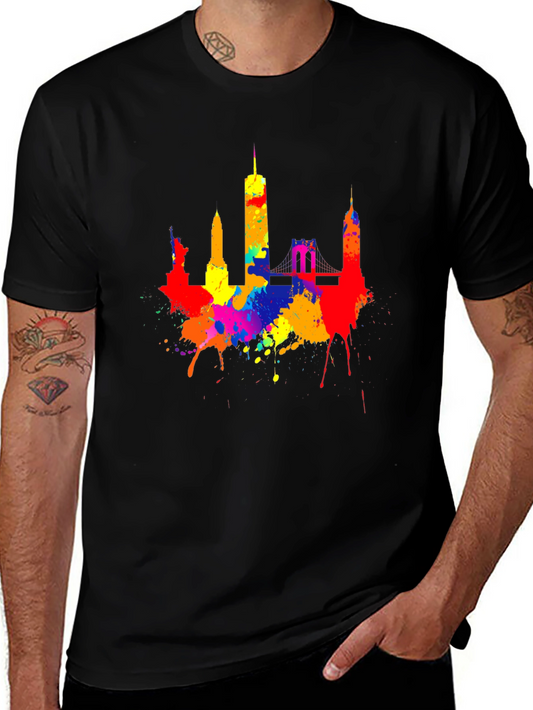 Vibrant NYC Skyline Paint Splatter T-Shirt