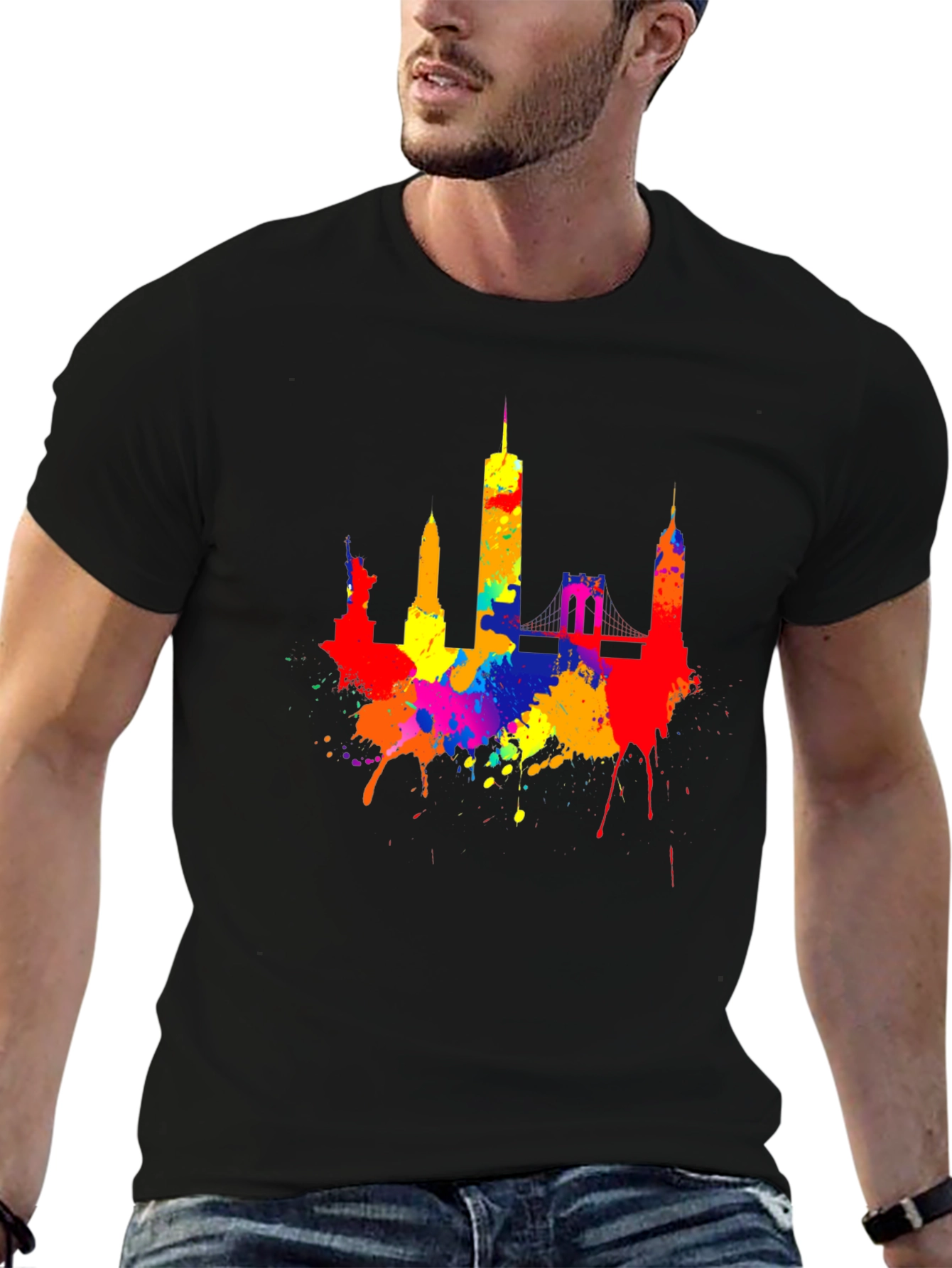 Vibrant NYC Skyline Paint Splatter T-Shirt