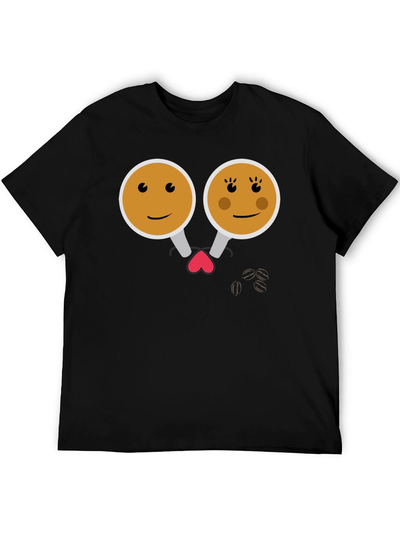 Cute Coffee Couple Graphic Tee - Black