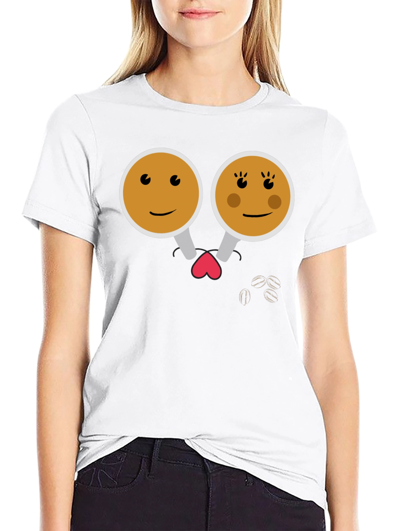 Cute Coffee Couple Graphic Tee - Black