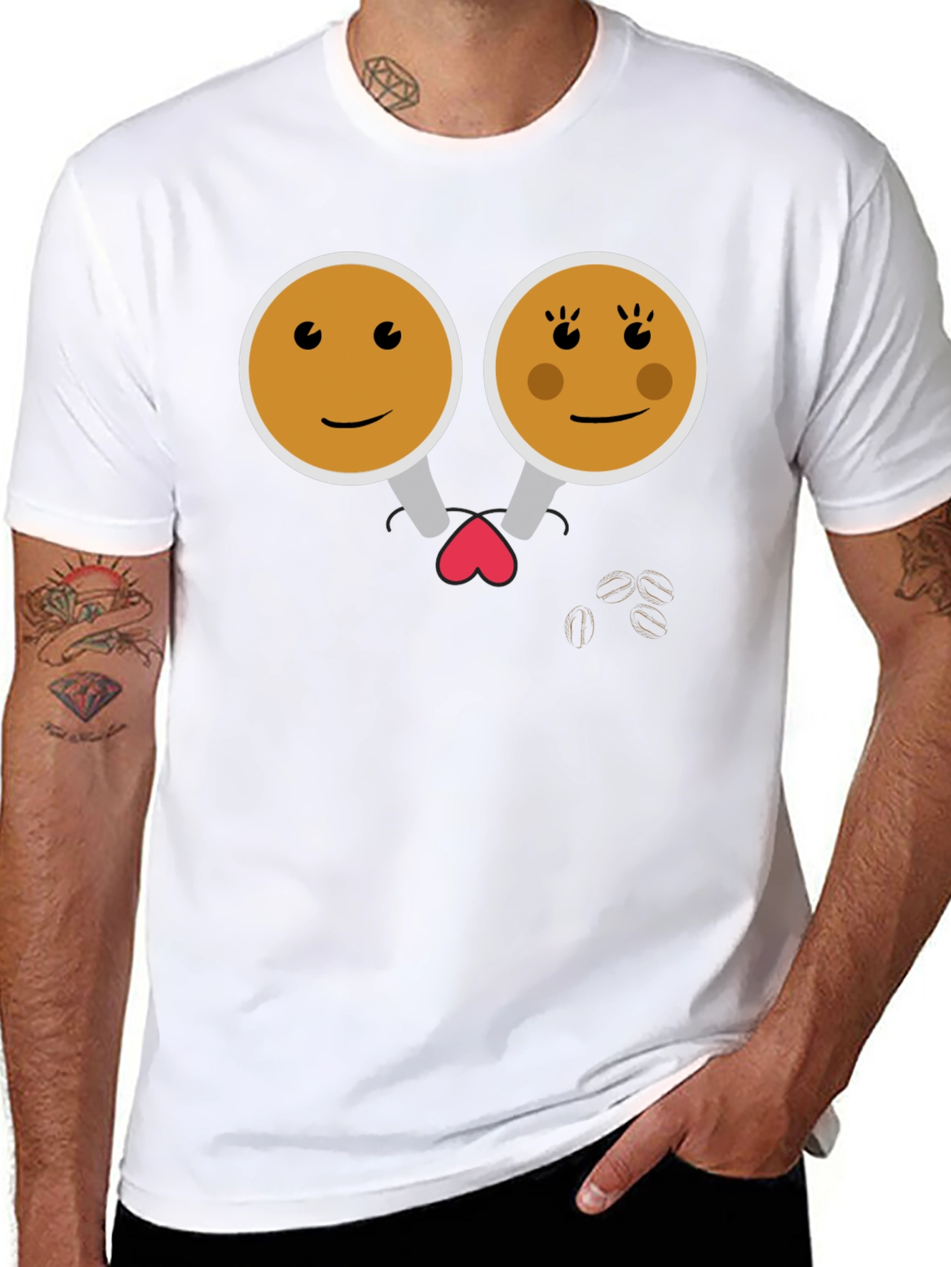 Cute Coffee Couple Graphic Tee - Black