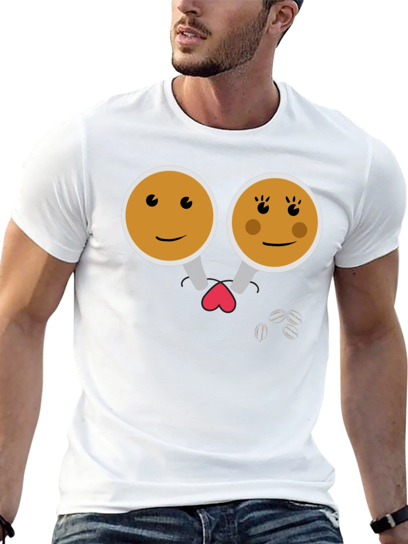 Cute Coffee Couple Graphic Tee - Black