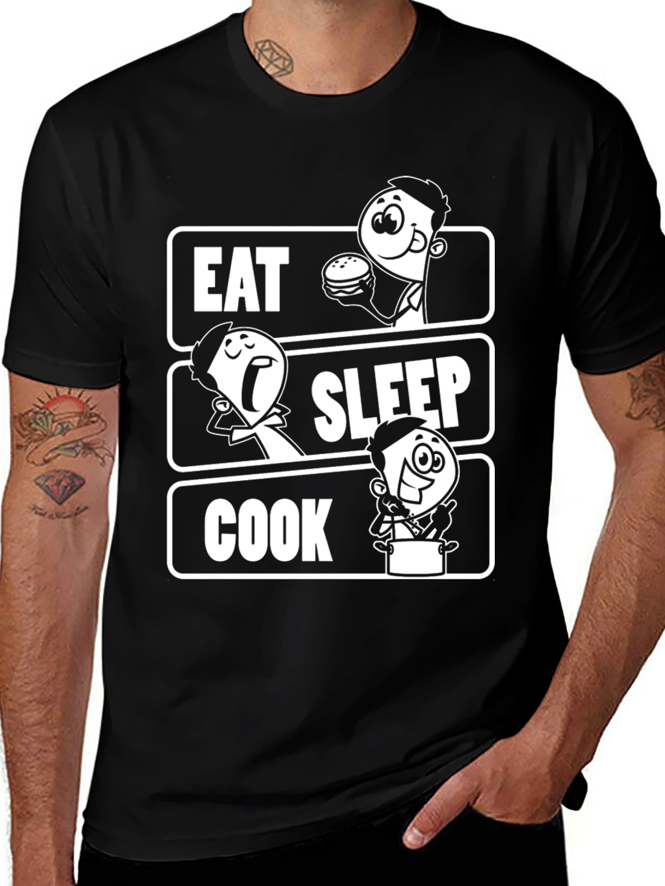 Eat Sleep Cook Black Graphic T-Shirt