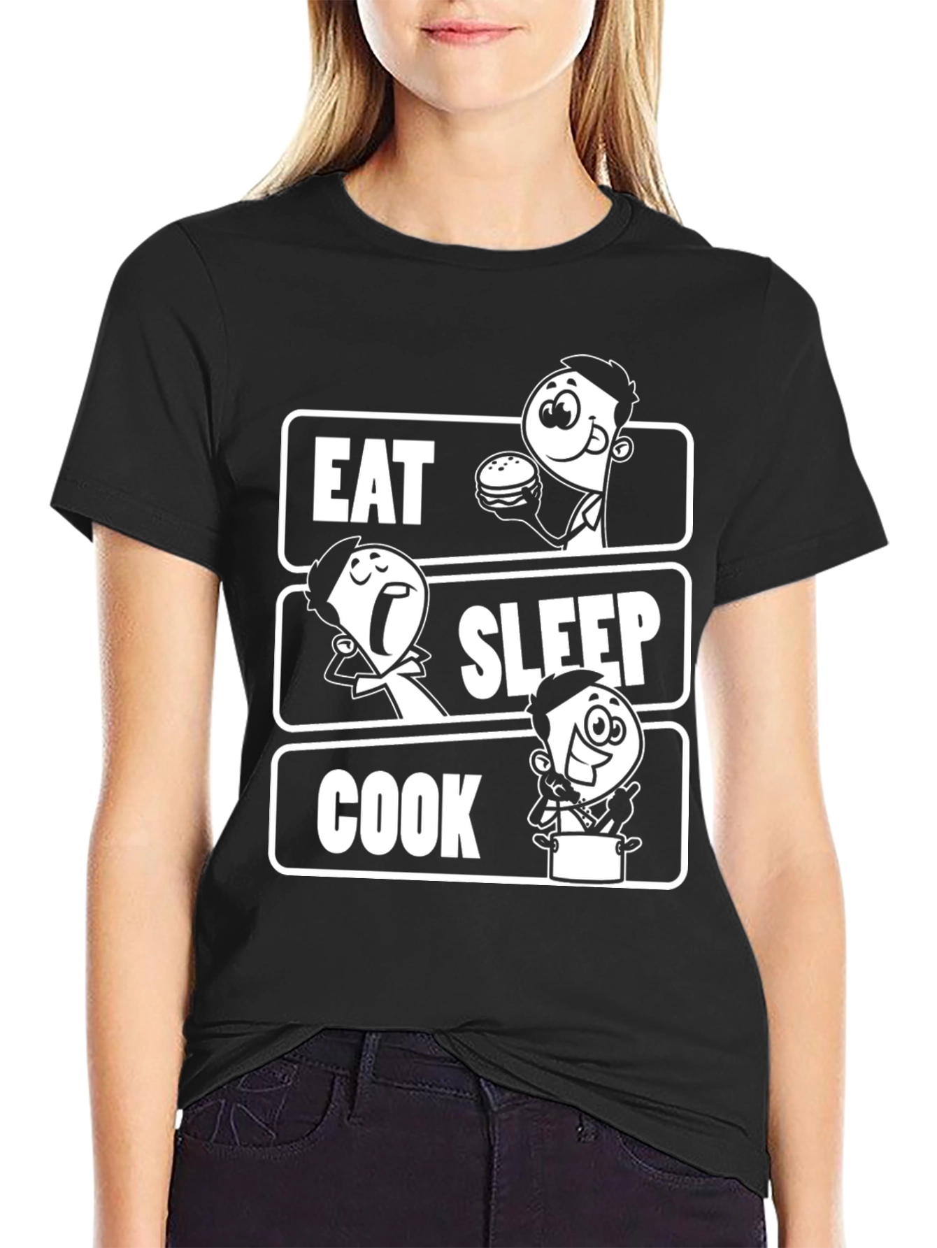 Eat Sleep Cook Black Graphic T-Shirt