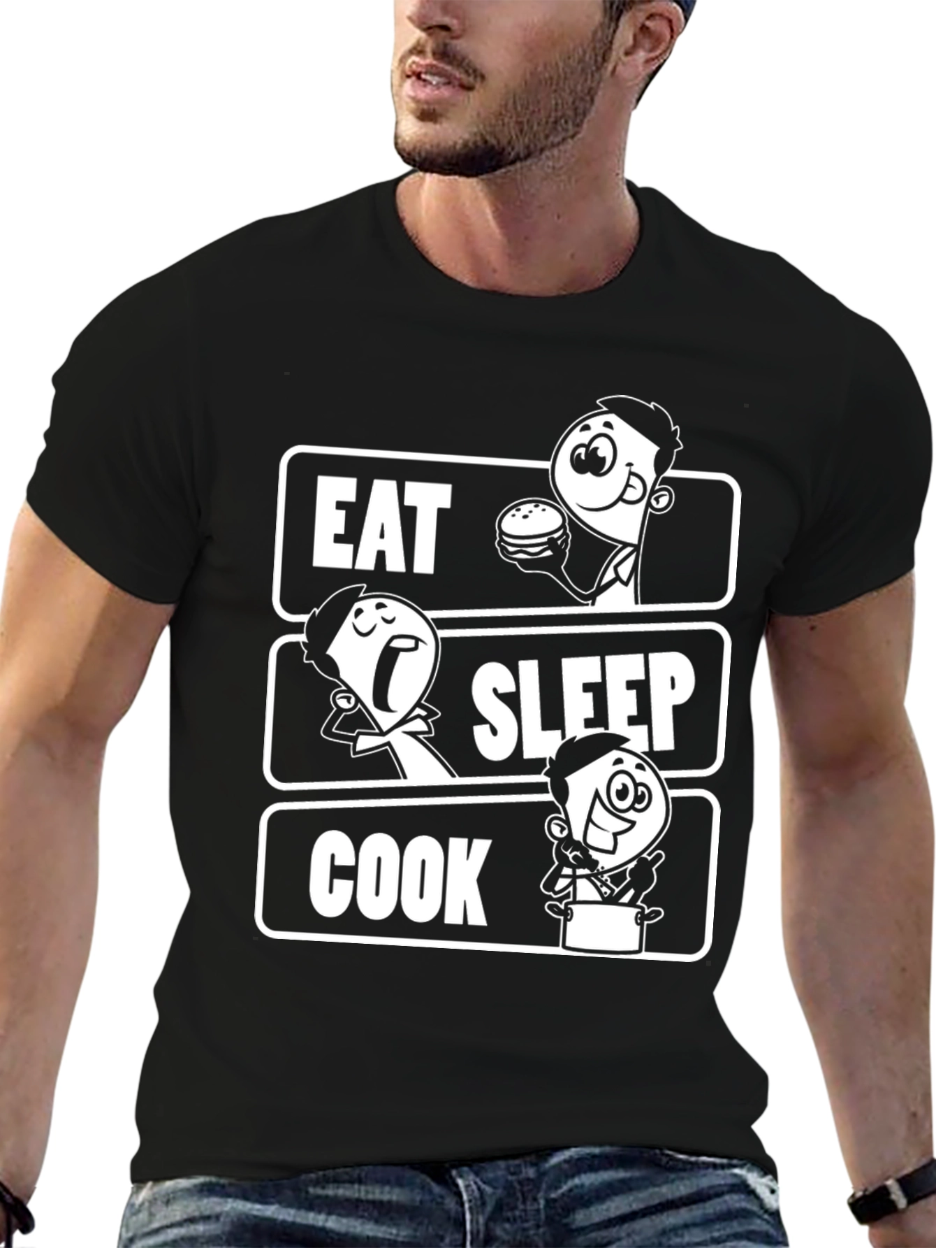 Eat Sleep Cook Black Graphic T-Shirt