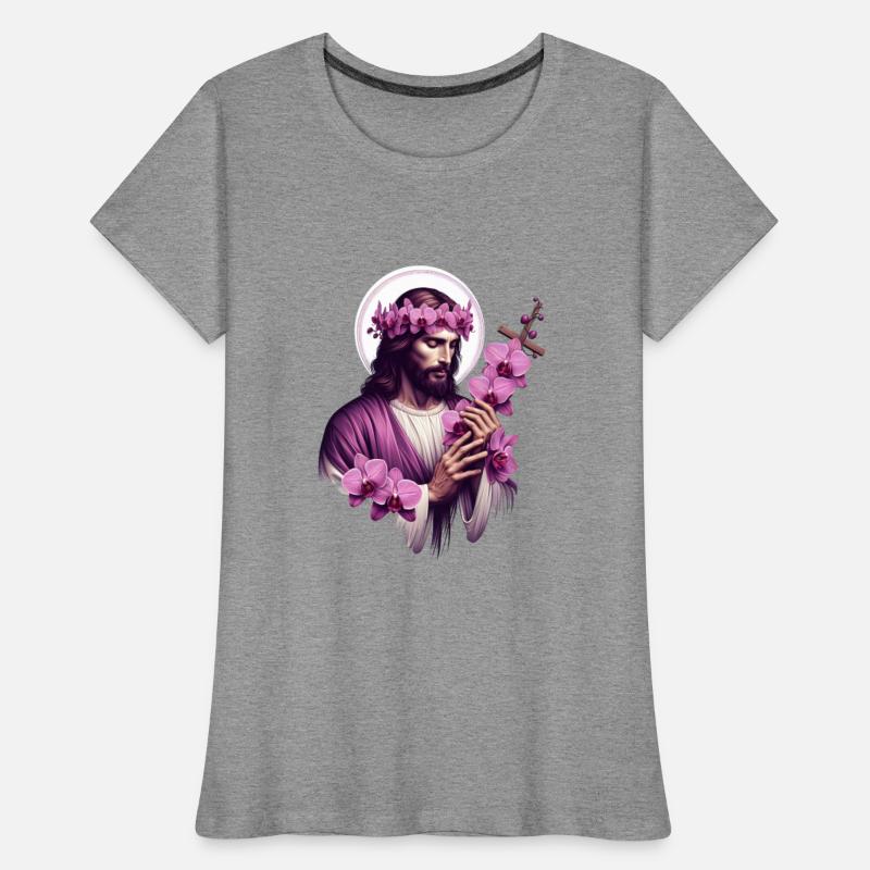 Jesus with purple orchids