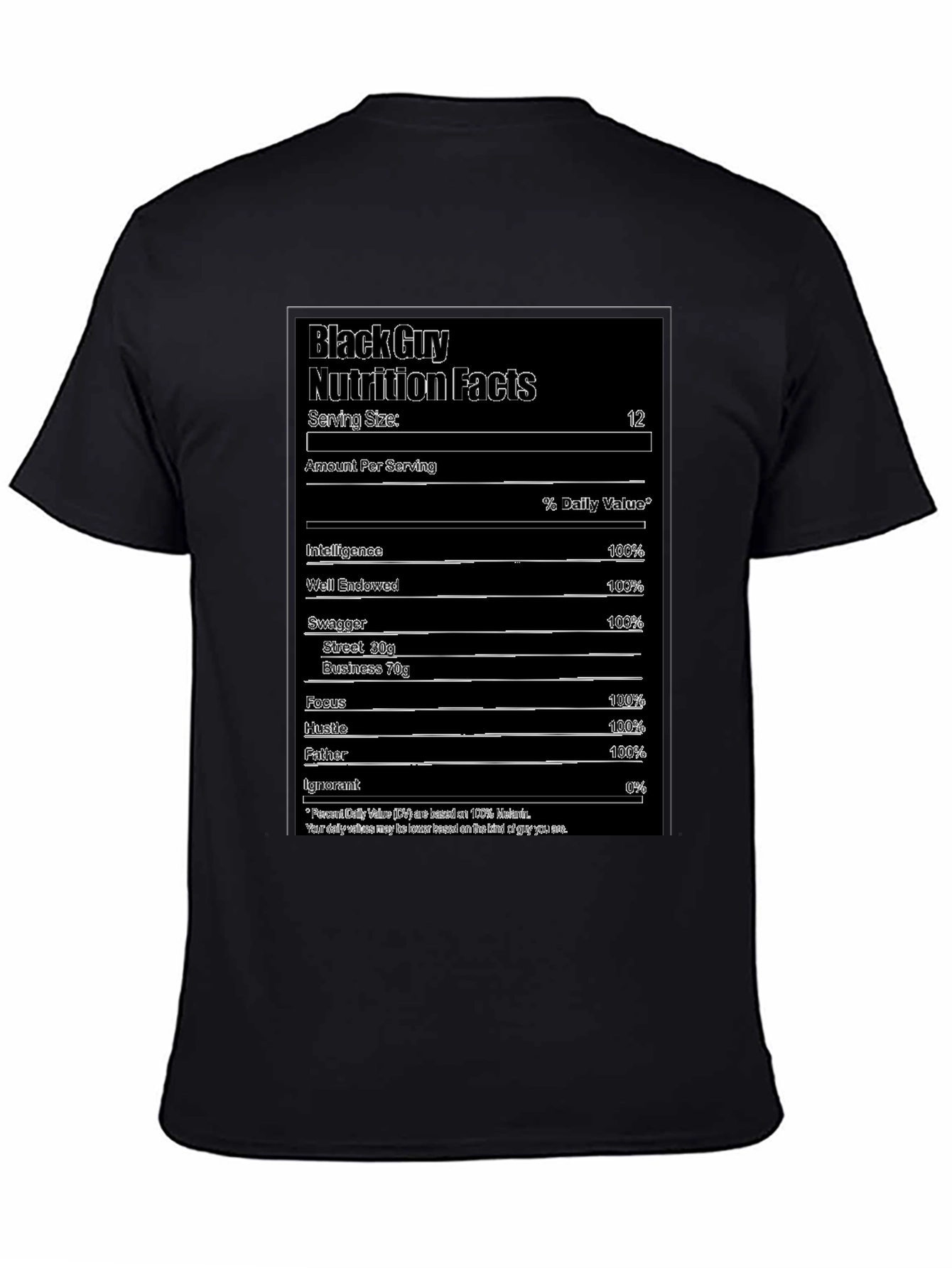 Black Guy Nutrition Facts Graphic Tee