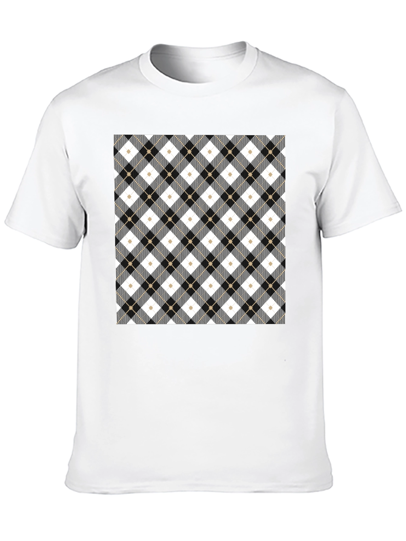 Stylish Argyle Pattern Black T-Shirt