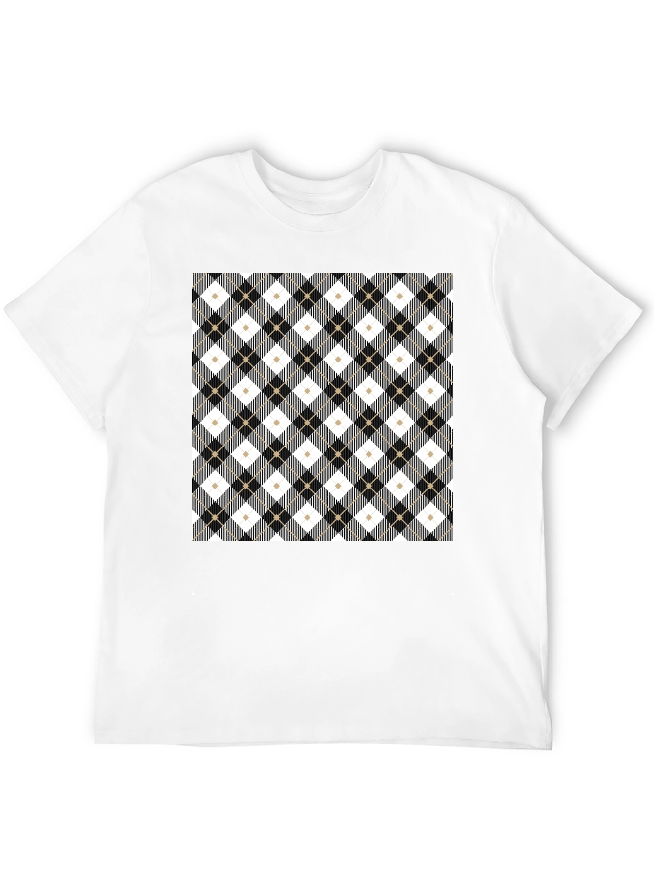 Stylish Argyle Pattern Black T-Shirt