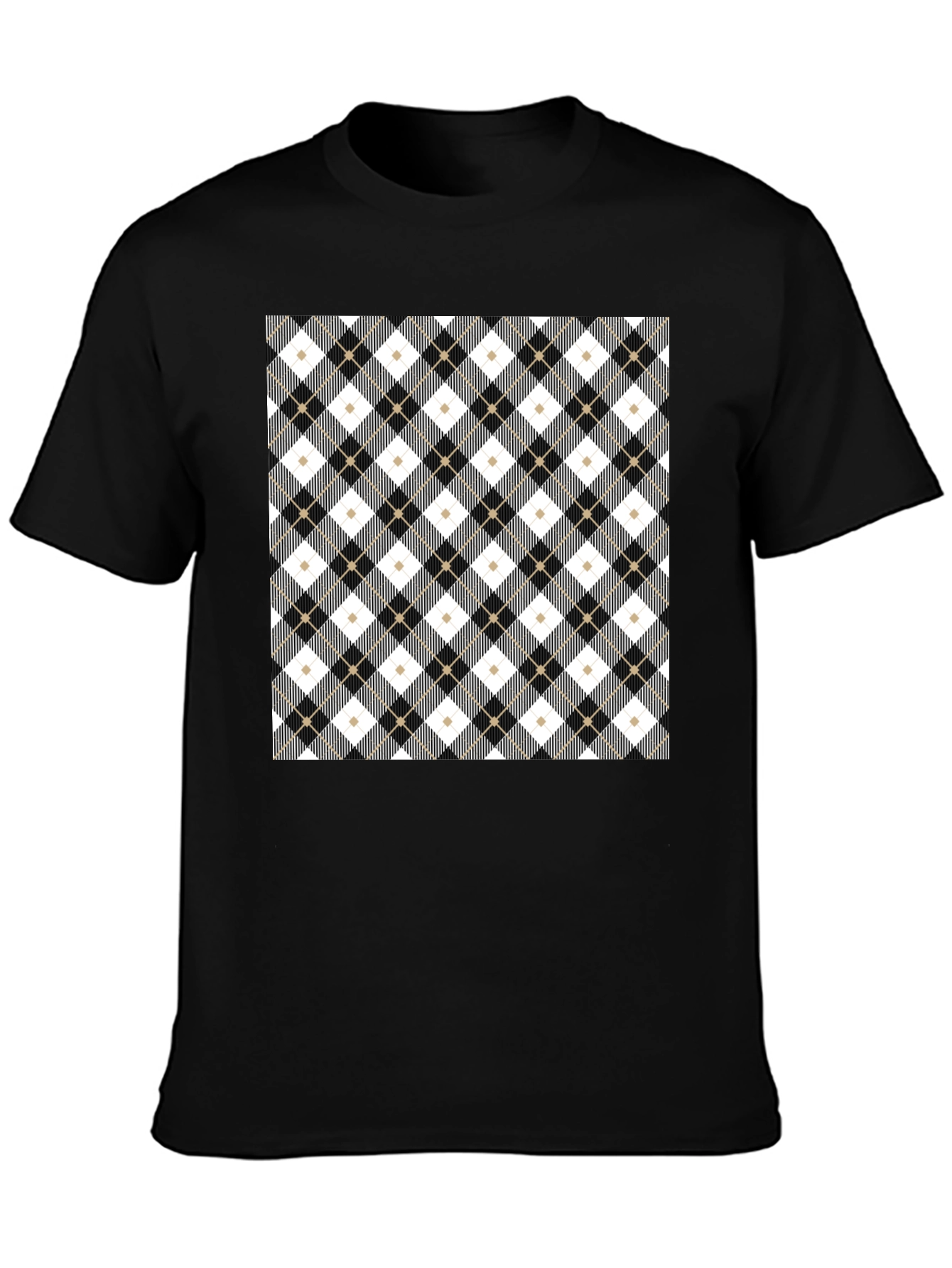 Stylish Argyle Pattern Black T-Shirt