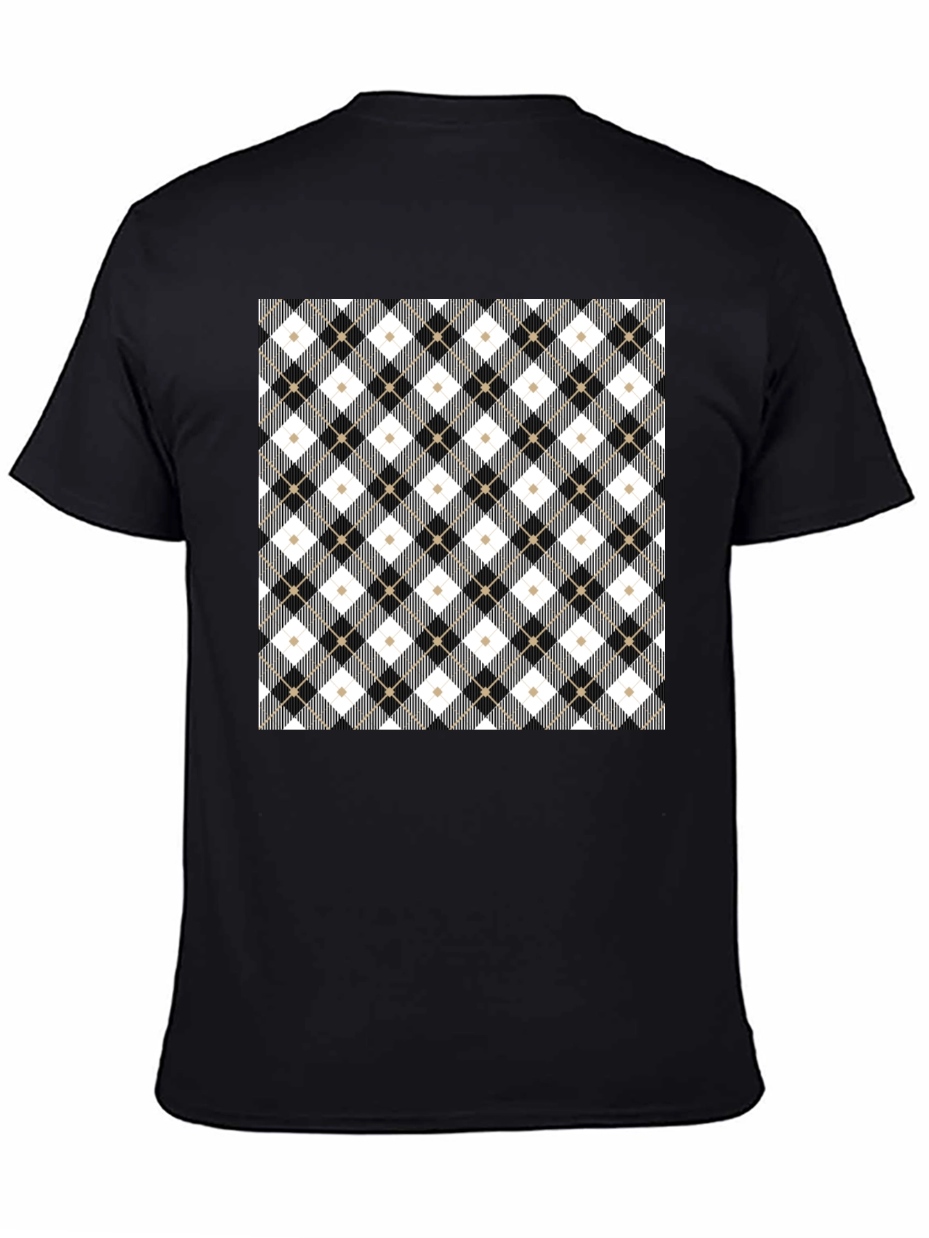 Stylish Argyle Pattern Black T-Shirt