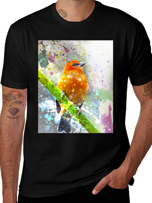 Watercolor Bird T-Shirt - Vibrant Artistic Design