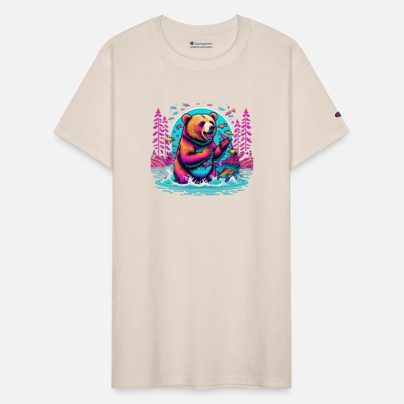 Joyful Bear Fishing in River