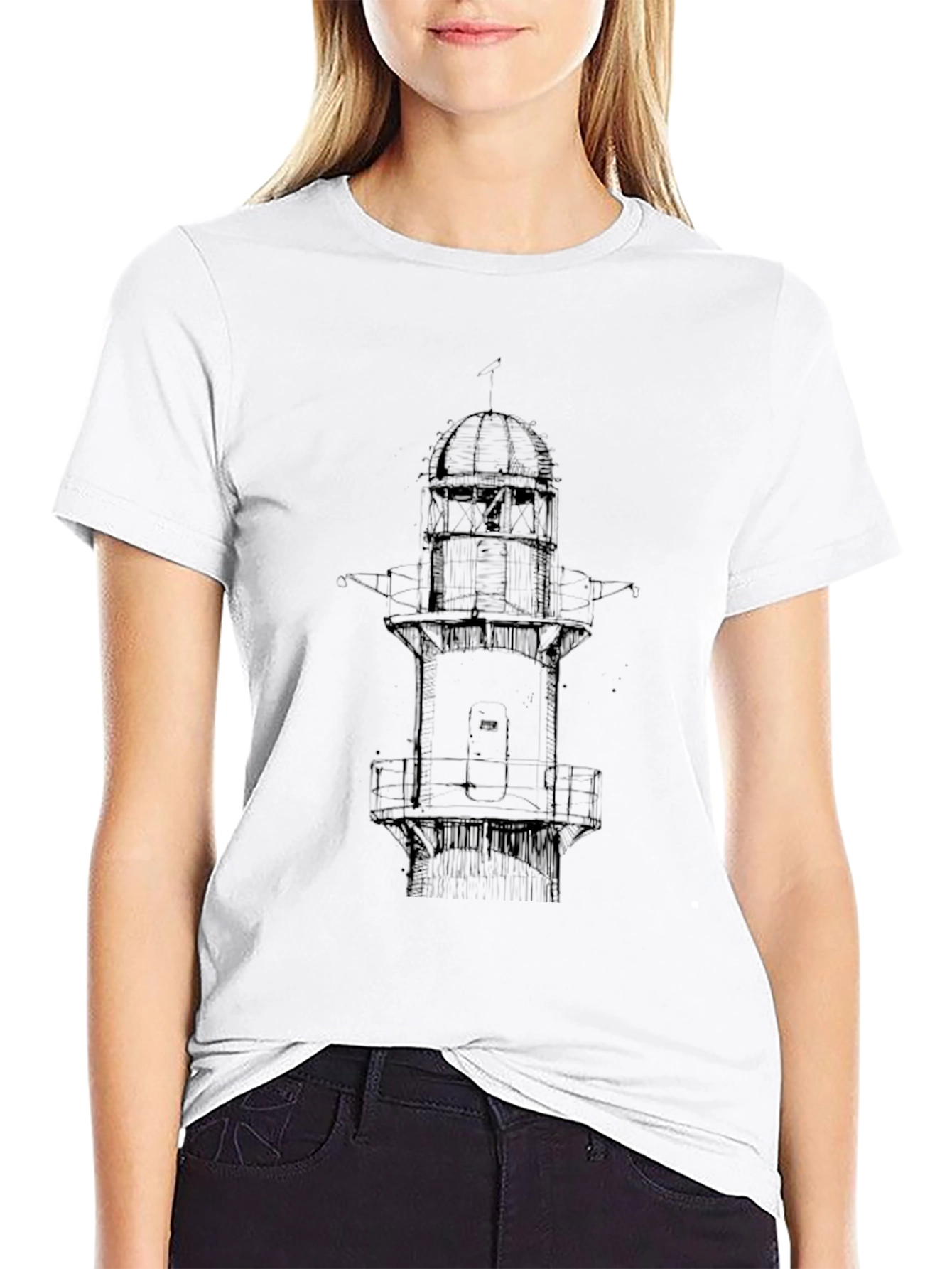Lighthouse Graphic Print Black T-Shirt