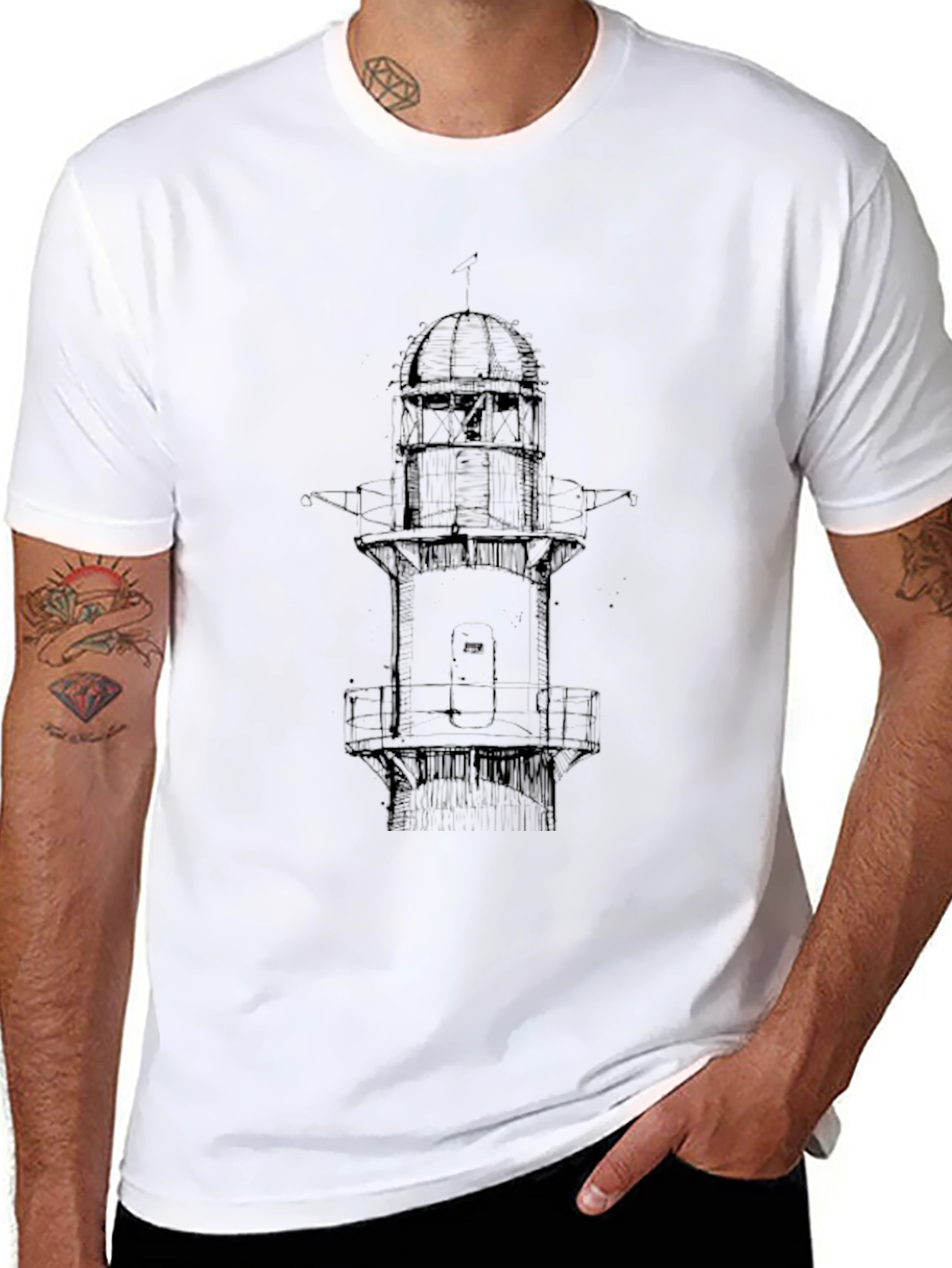 Lighthouse Graphic Print Black T-Shirt