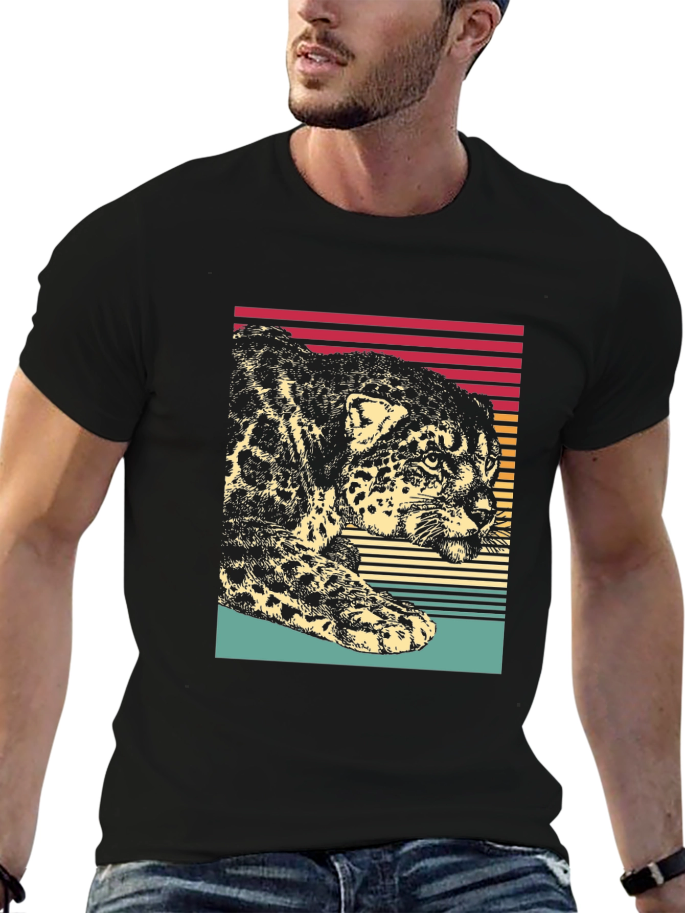 Retro Jaguar Graphic Tee - Black Cotton Blend