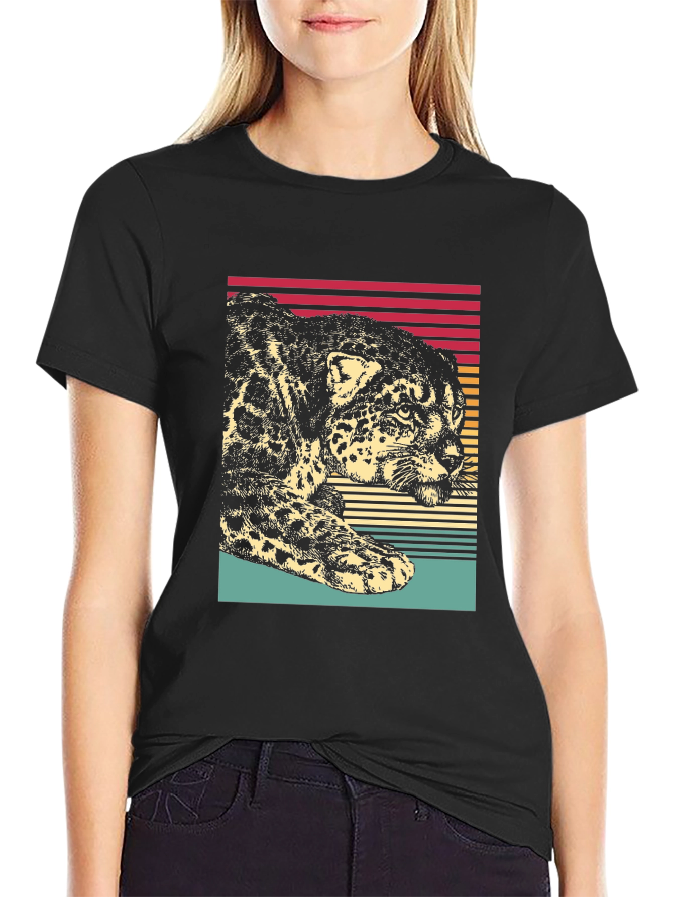 Retro Jaguar Graphic Tee - Black Cotton Blend