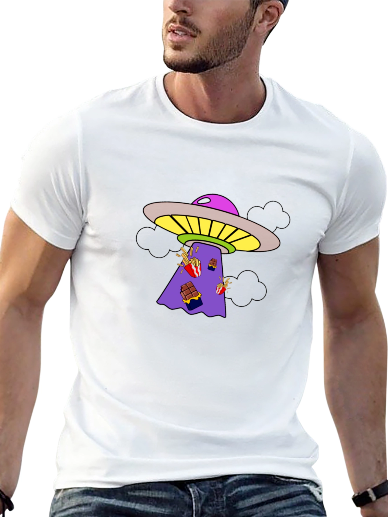 UFO Abduction Graphic Tee - Black Cotton T-Shirt
