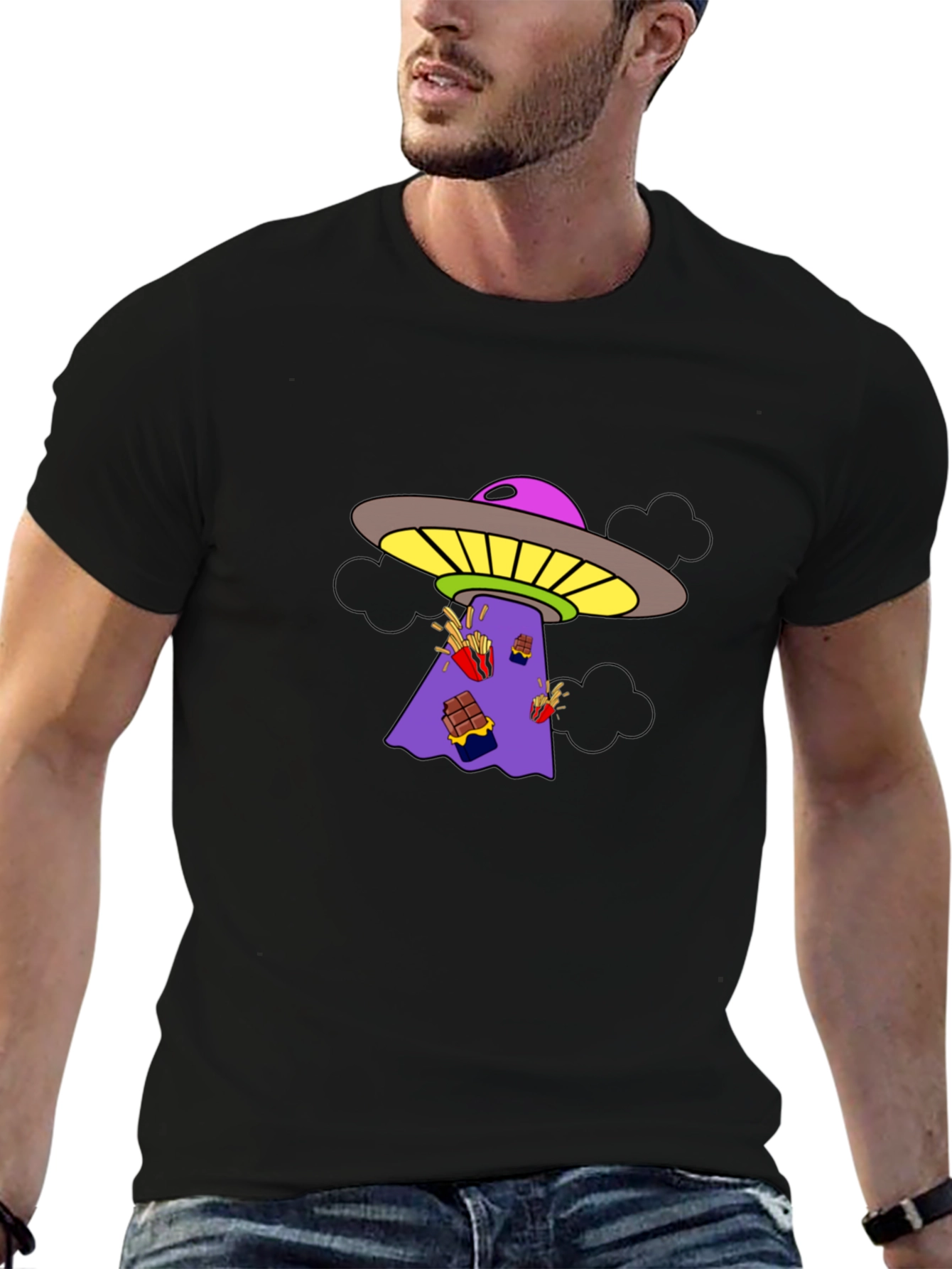 UFO Abduction Graphic Tee - Black Cotton T-Shirt