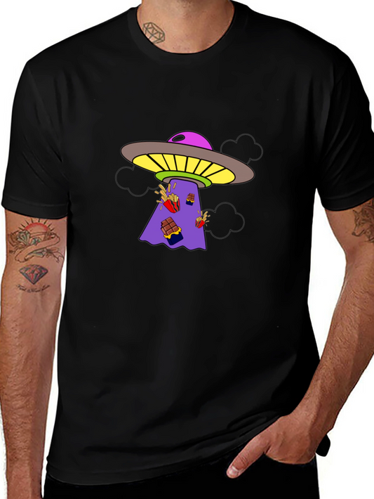 UFO Abduction Graphic Tee - Black Cotton T-Shirt