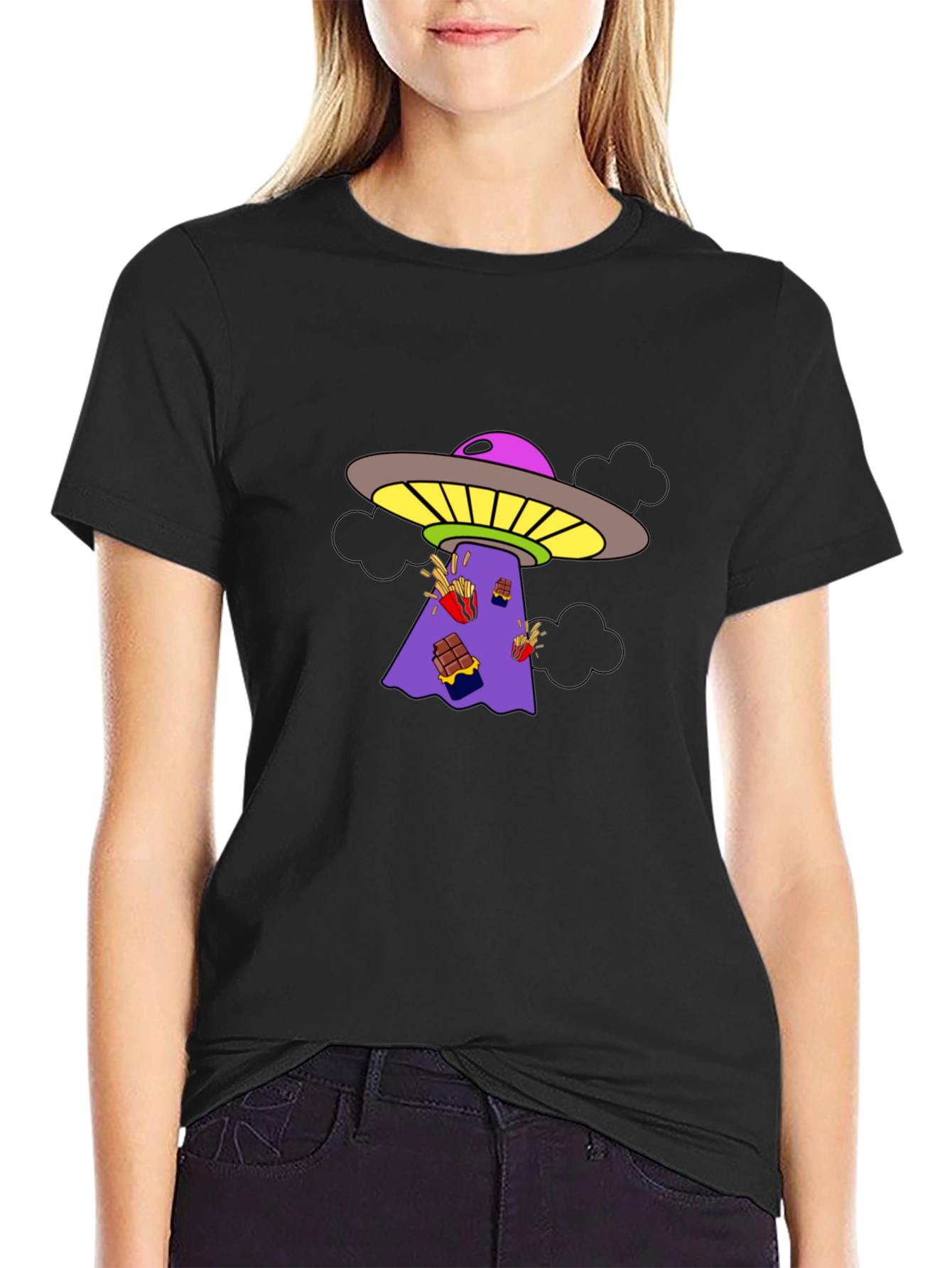 UFO Abduction Graphic Tee - Black Cotton T-Shirt
