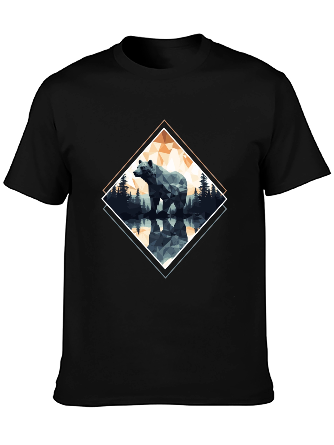 Geometric Bear Graphic T-Shirt - Black