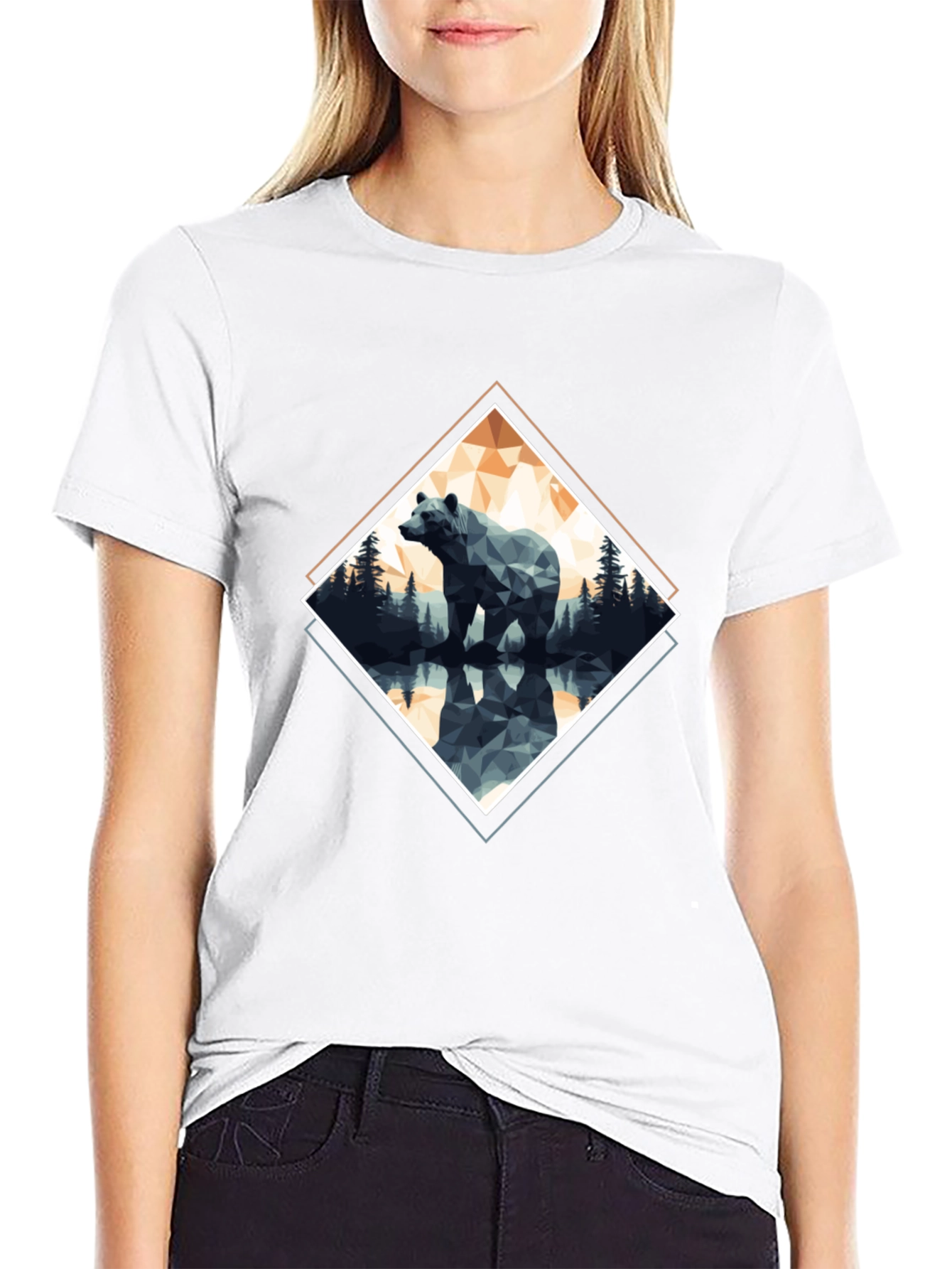 Geometric Bear Graphic T-Shirt - Black