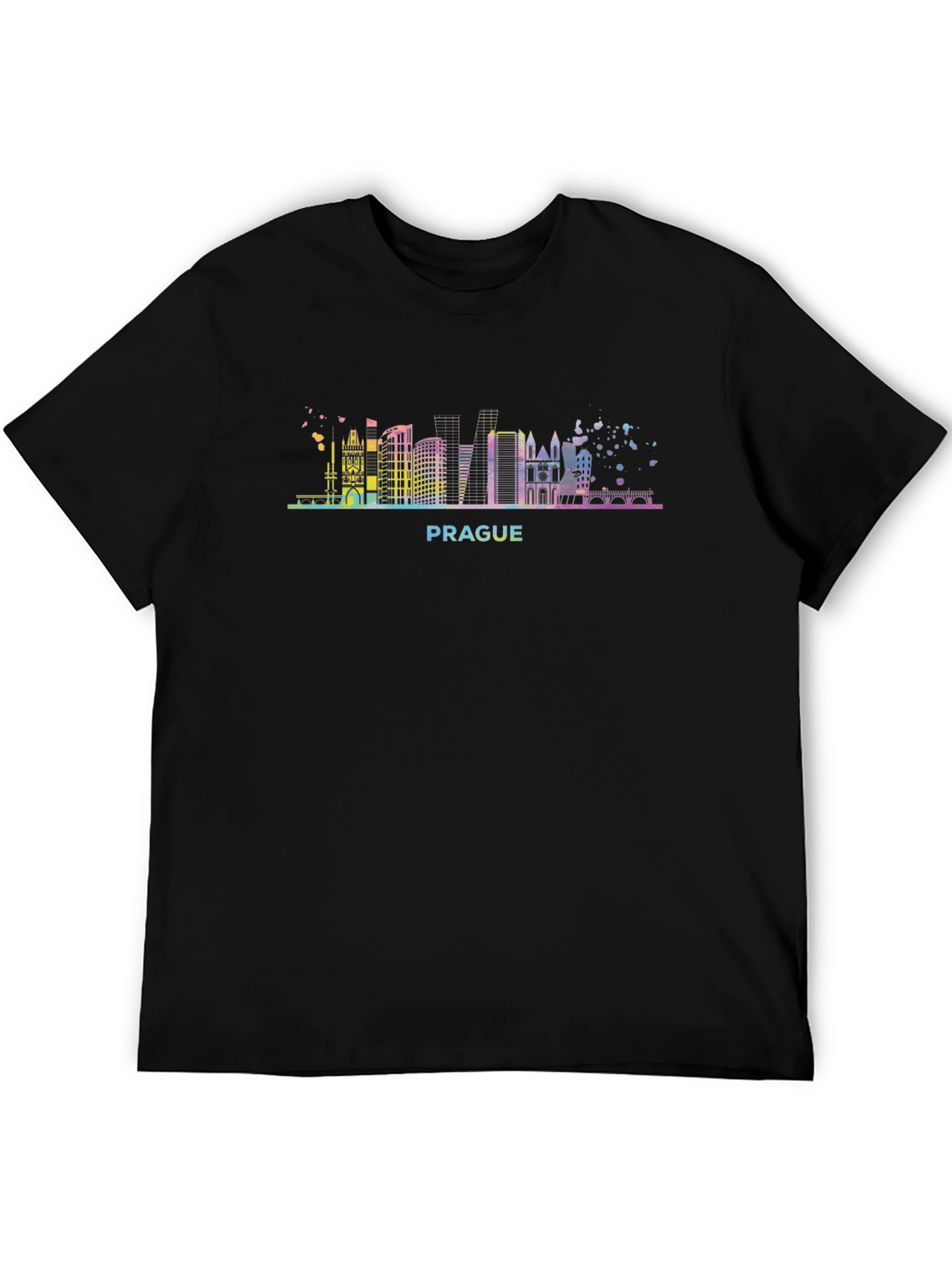 Prague Skyline Graphic Tee - Black Cotton T-Shirt
