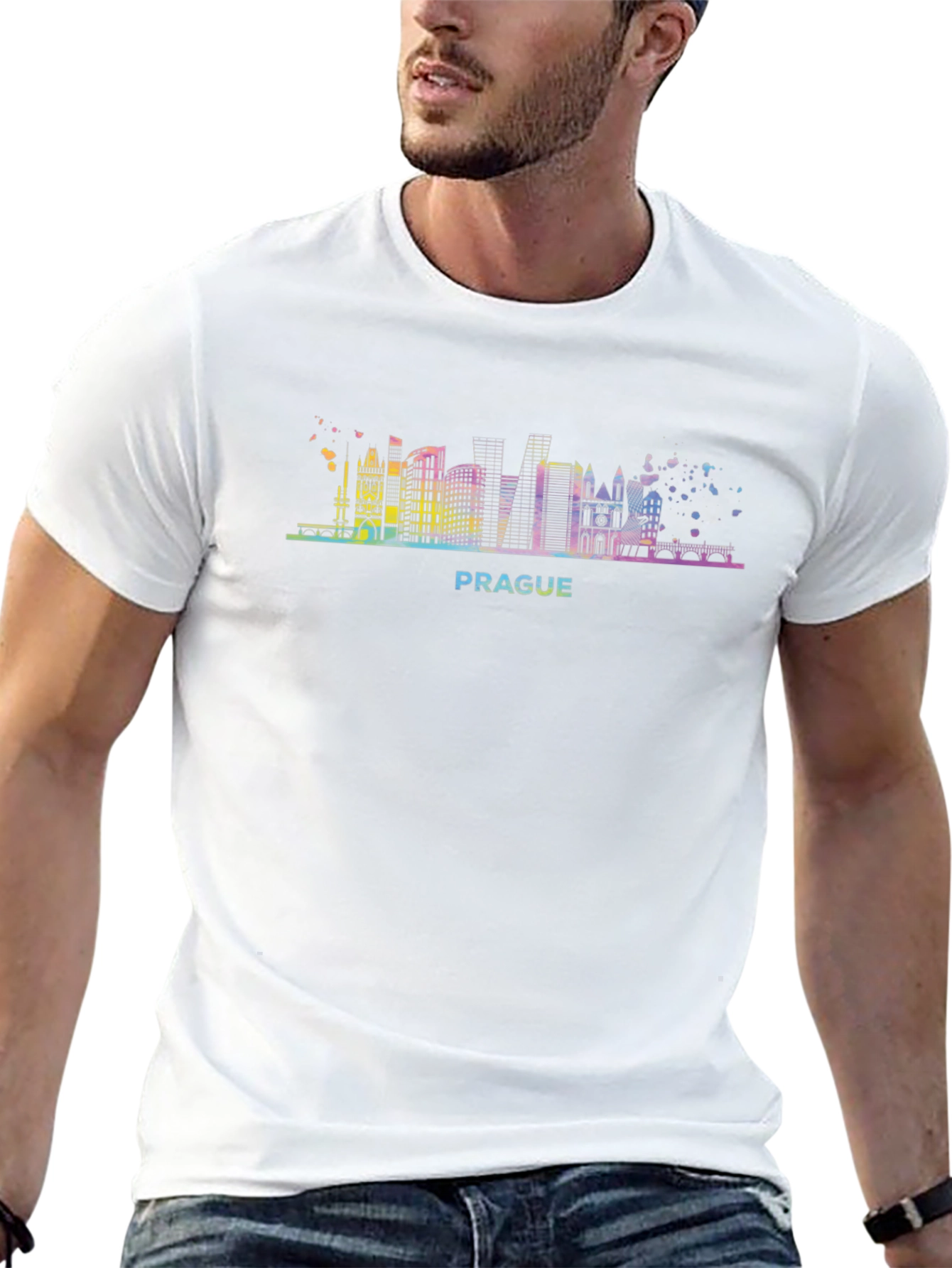 Prague Skyline Graphic Tee - Black Cotton T-Shirt