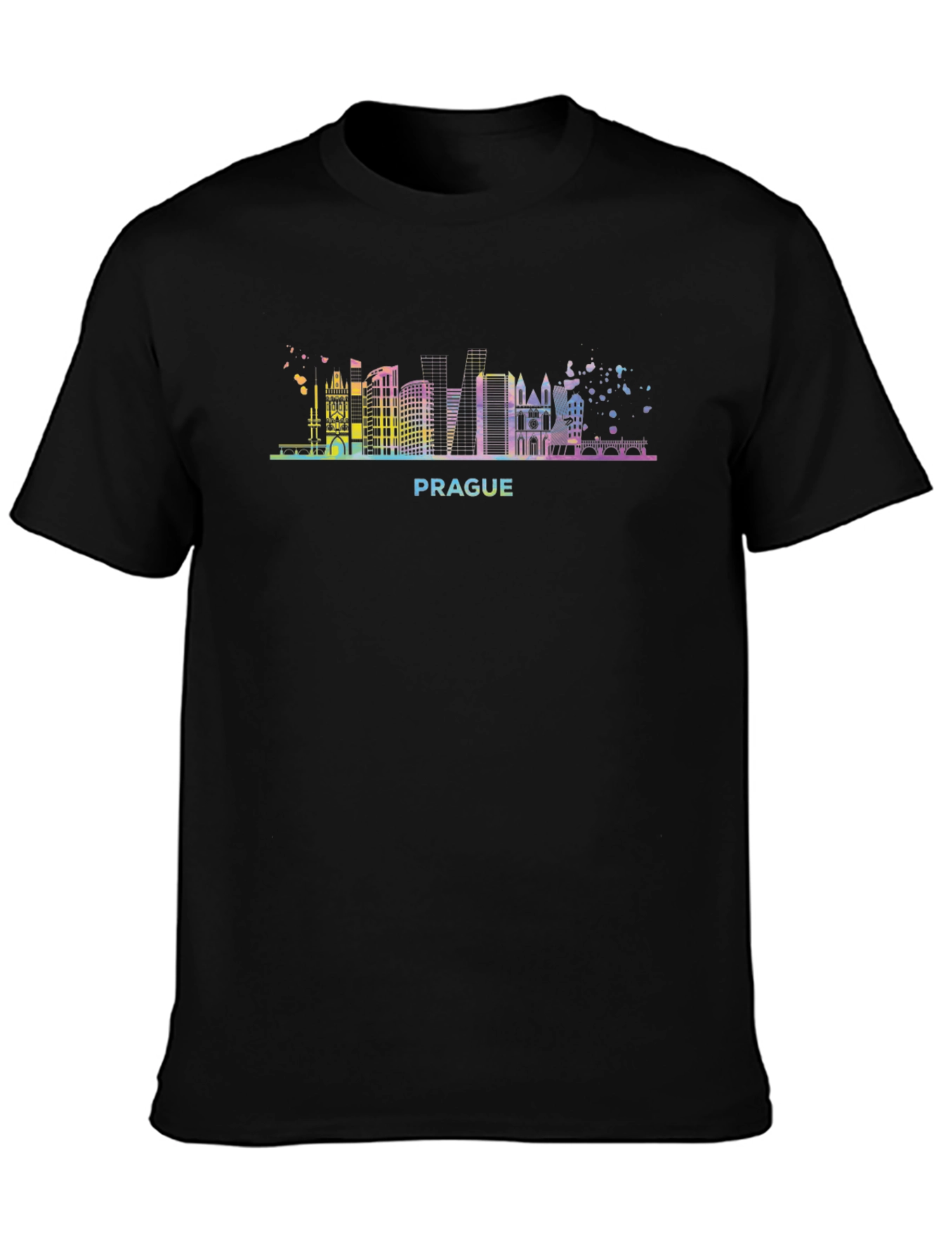 Prague Skyline Graphic Tee - Black Cotton T-Shirt