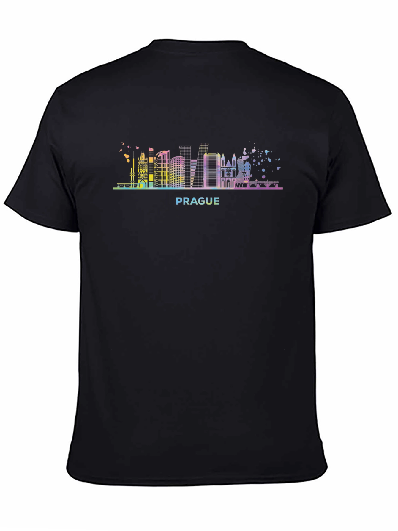 Prague Skyline Graphic Tee - Black Cotton T-Shirt