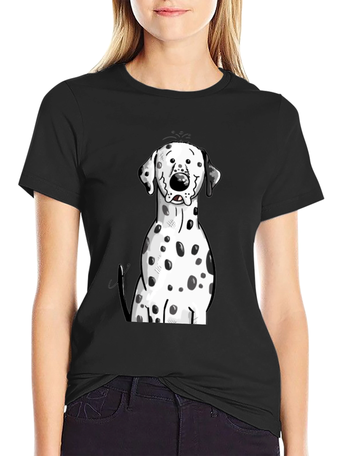 Dalmatian Dog Graphic Print Black T-Shirt
