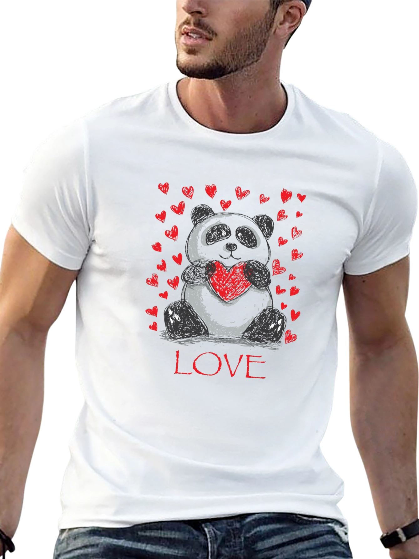 Panda Love Heart Graphic T-Shirt