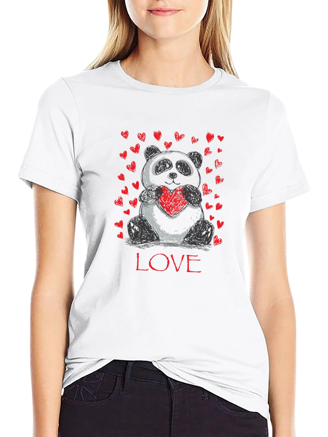 Panda Love Heart Graphic T-Shirt