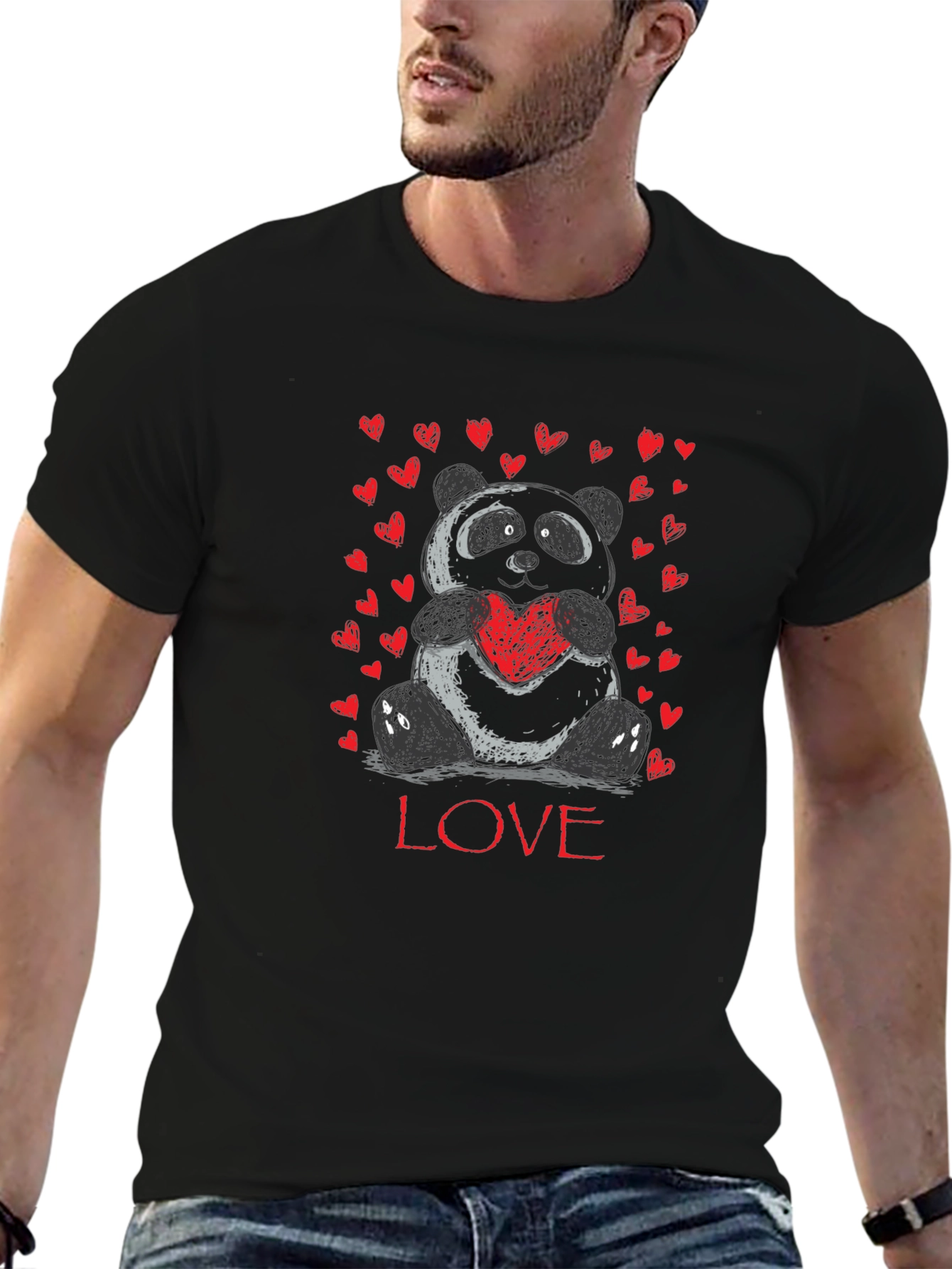 Panda Love Heart Graphic T-Shirt