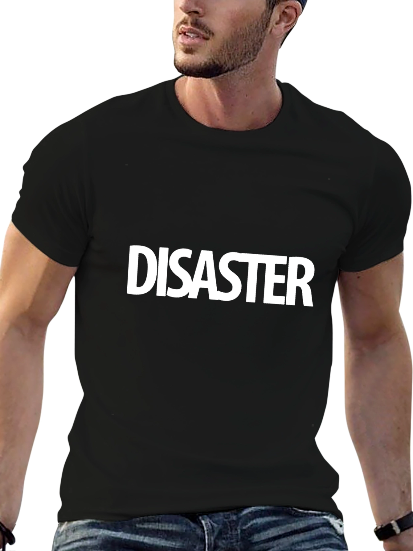 Disaster Graphic Tee - Black Cotton Casual Shirt