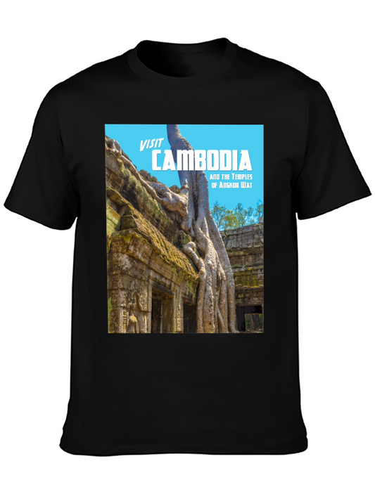Visit Cambodia T-Shirt - Angkor Wat Temples Black Tee